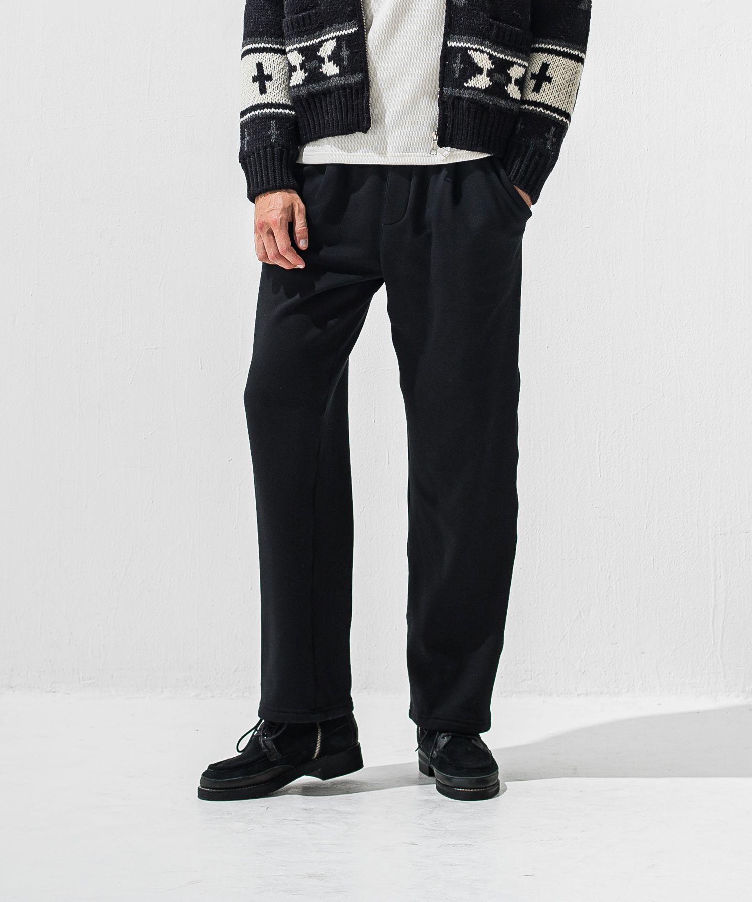 VELOURS FLEECE WIDE TUCK PANTS / RC42-ST-016HWT / 裏起毛セミワイドタックパンツ / ブラック (11月中旬入荷予定)
