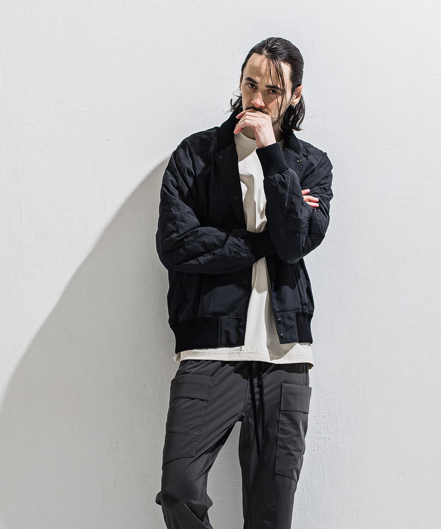 PB VARSITY JACKET / DP1-JK-001 / キルティングナイロンスタジャン / ブラック (2月中旬入荷予定)