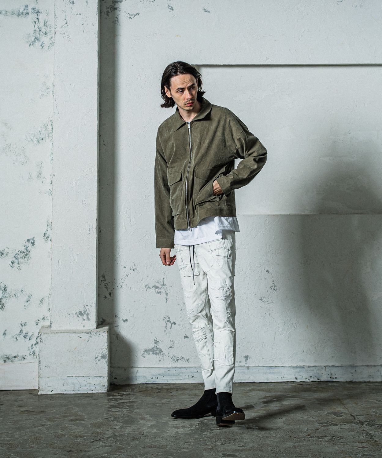 MICK DENIM JERSEY / RC35-ST-020 / デニムジャージテーパードパンツ / ホワイトリメイク
