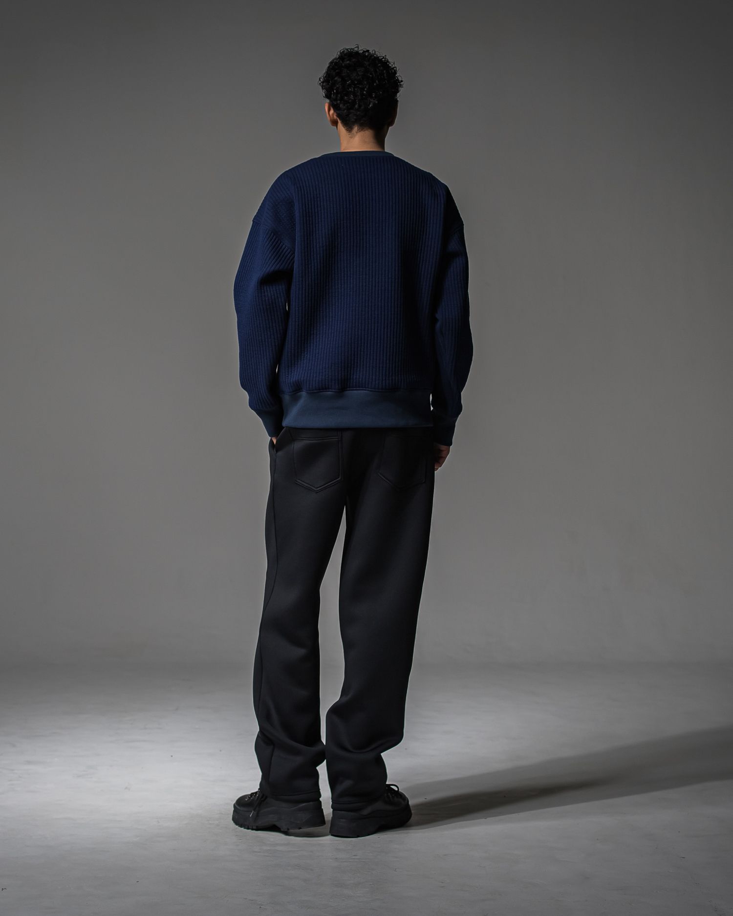 STRIPE QUILTING DROP TRAINER / RC37-C-003 / ストライプキルティングトレーナー / ネイビー (9月下旬入荷予定)