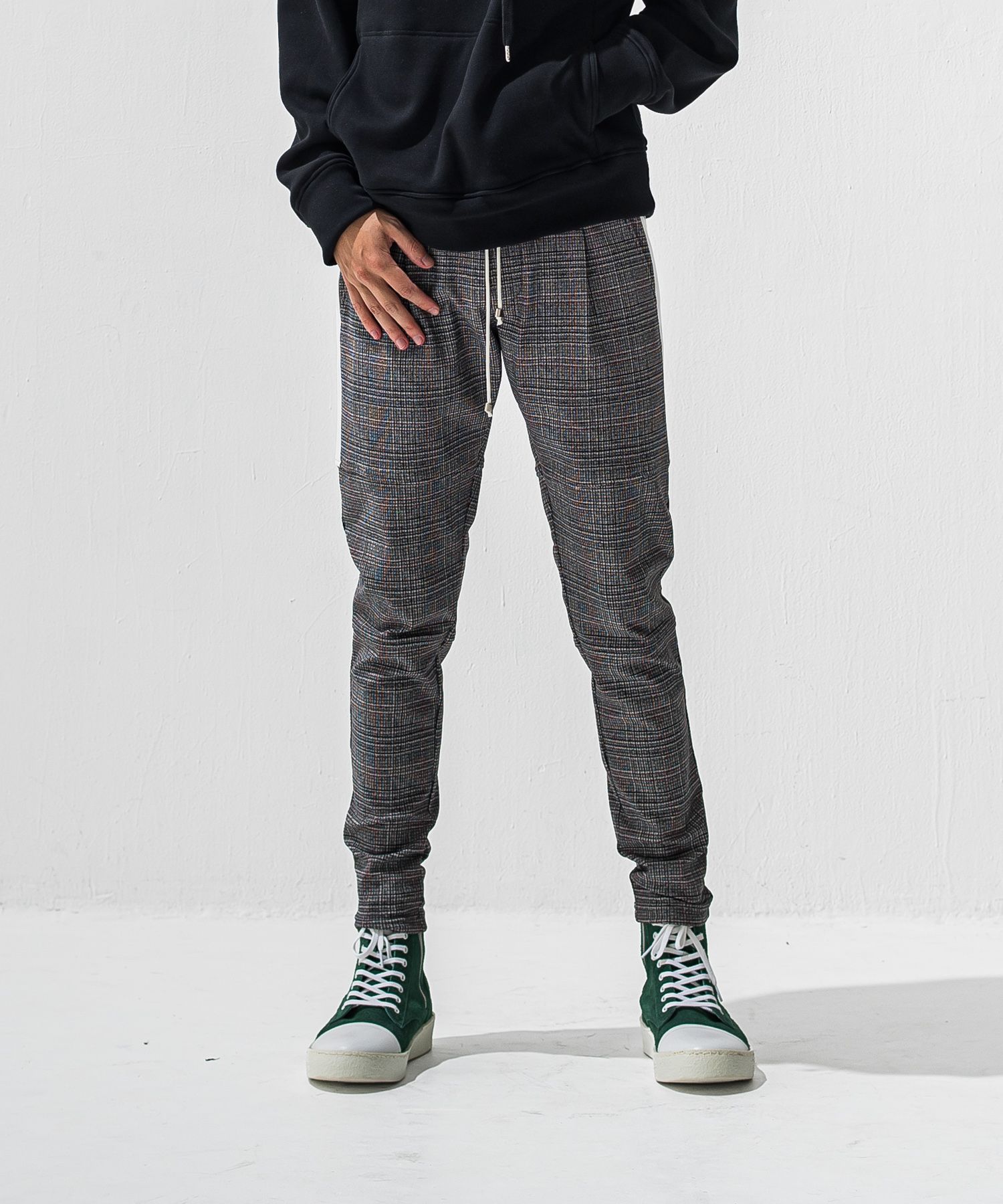 JT HEAT CHECK PT / RC42-ST-045 / 裏起毛切り替えラインタックパンツ / グレンチェック グレー×オレンジ (11月中旬入荷予定)