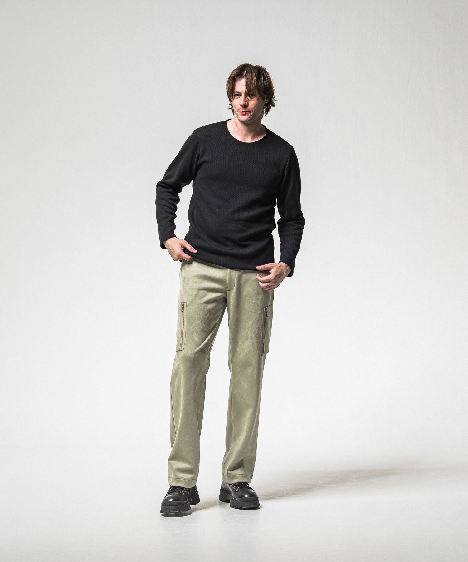 DAVID CARGO PANTS / RC38-ST-040 / スエードワイドカーゴパンツ / カーキ (1月上旬入荷予定)