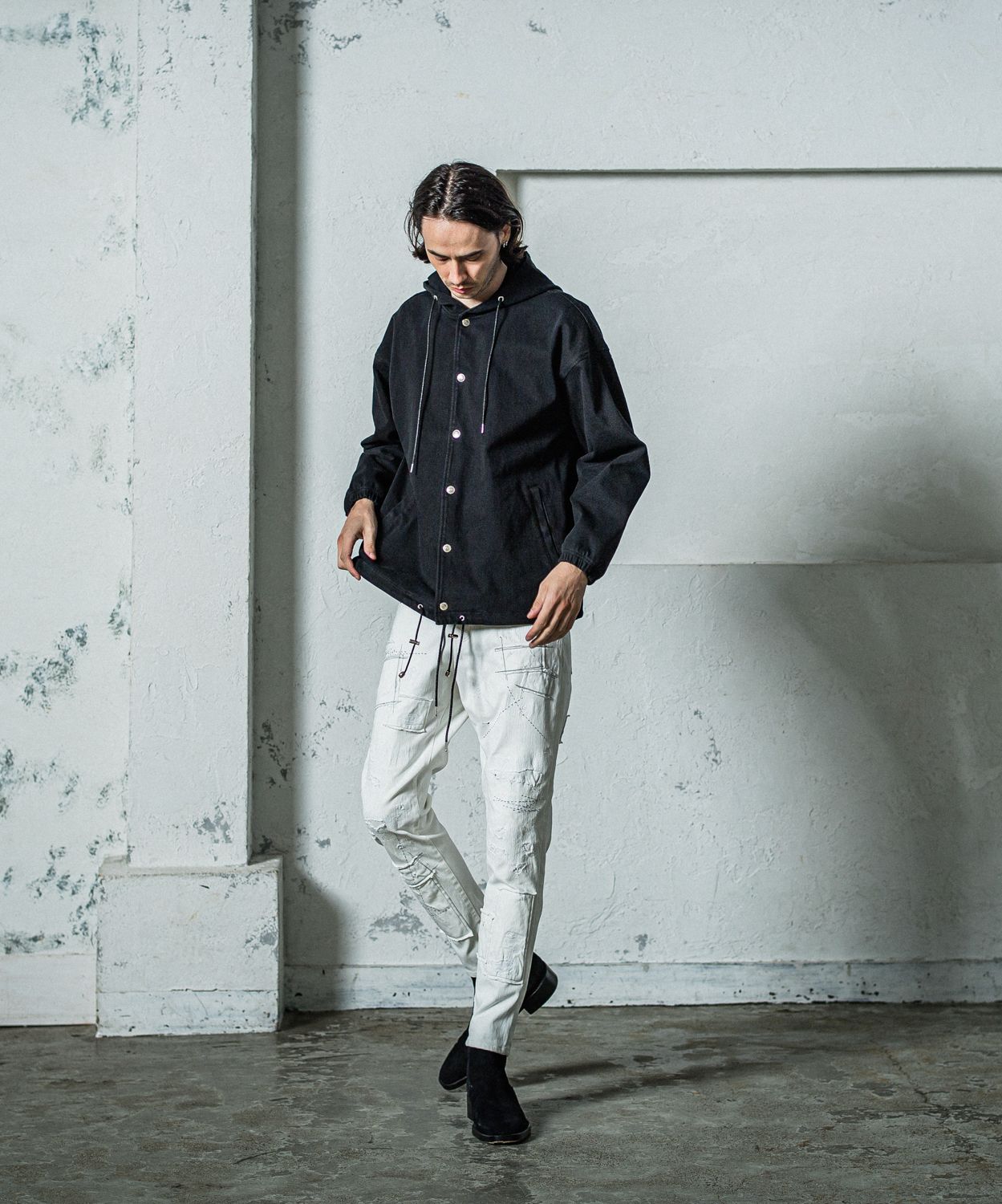 MICK DENIM JERSEY / RC35-ST-020 / デニムジャージテーパードパンツ / ホワイトリメイク