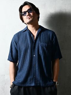 RUSSEL SHIRTS / DP1-SH-004 / ラッセル織り半袖シャツ / ネイビー (3月中旬入荷予定)