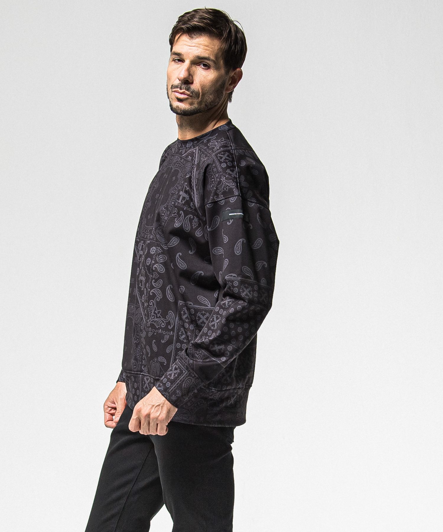 PAISLEY BACK FLEECE DROP TRAINER / RC38-C-008 / 裏起毛ペイズリートレーナー / ブラック (10月中旬入荷予定)