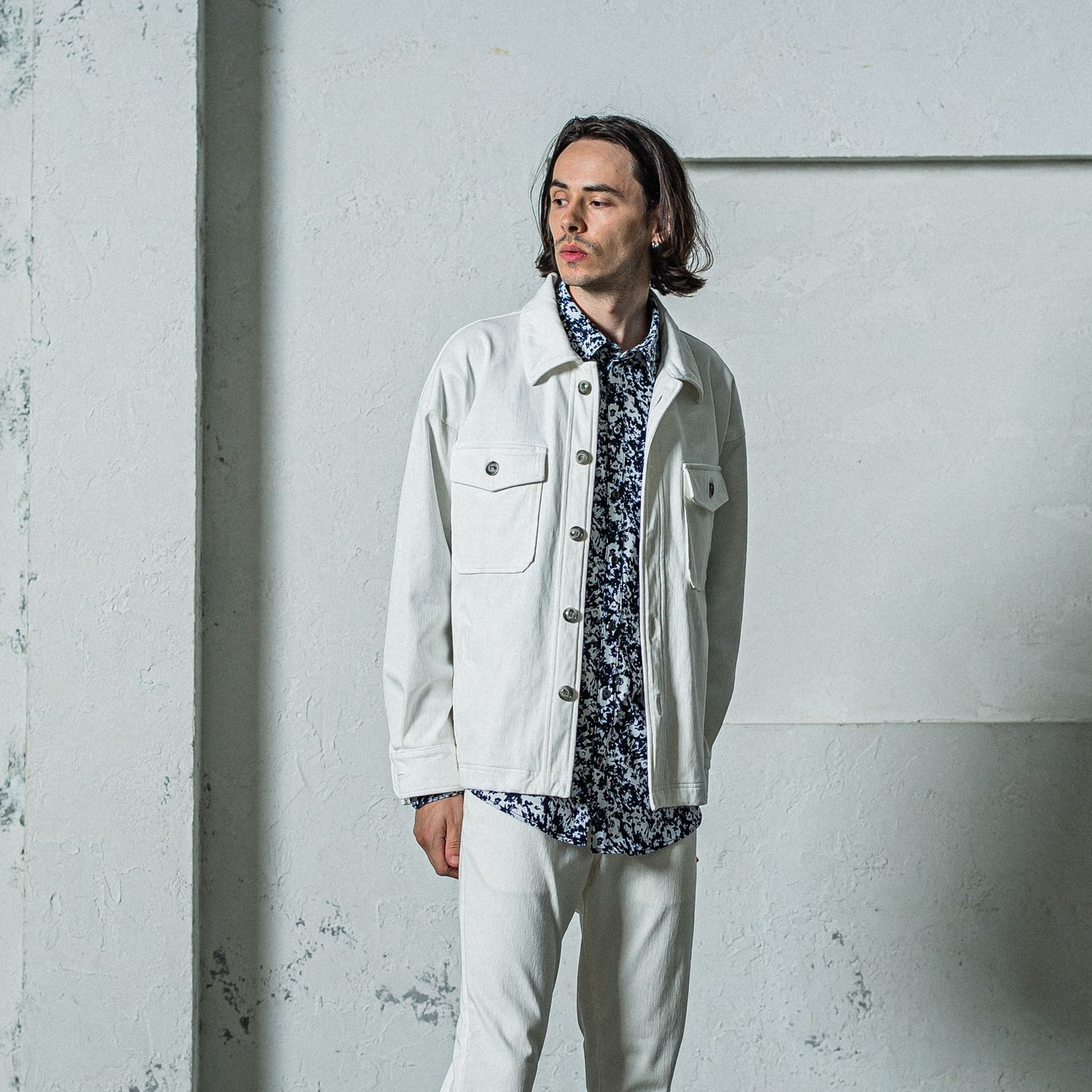 DENIM JERSEY OVER CPO / RC35-JK-002 / デニムジャージCPOジャケット / ホワイト