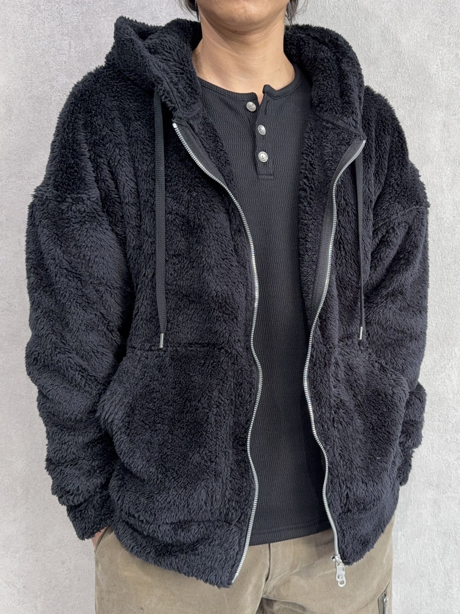 BOA ZIP LOOSE HOODIE / RC38-C-007 / ボアジップパーカー / ブラック