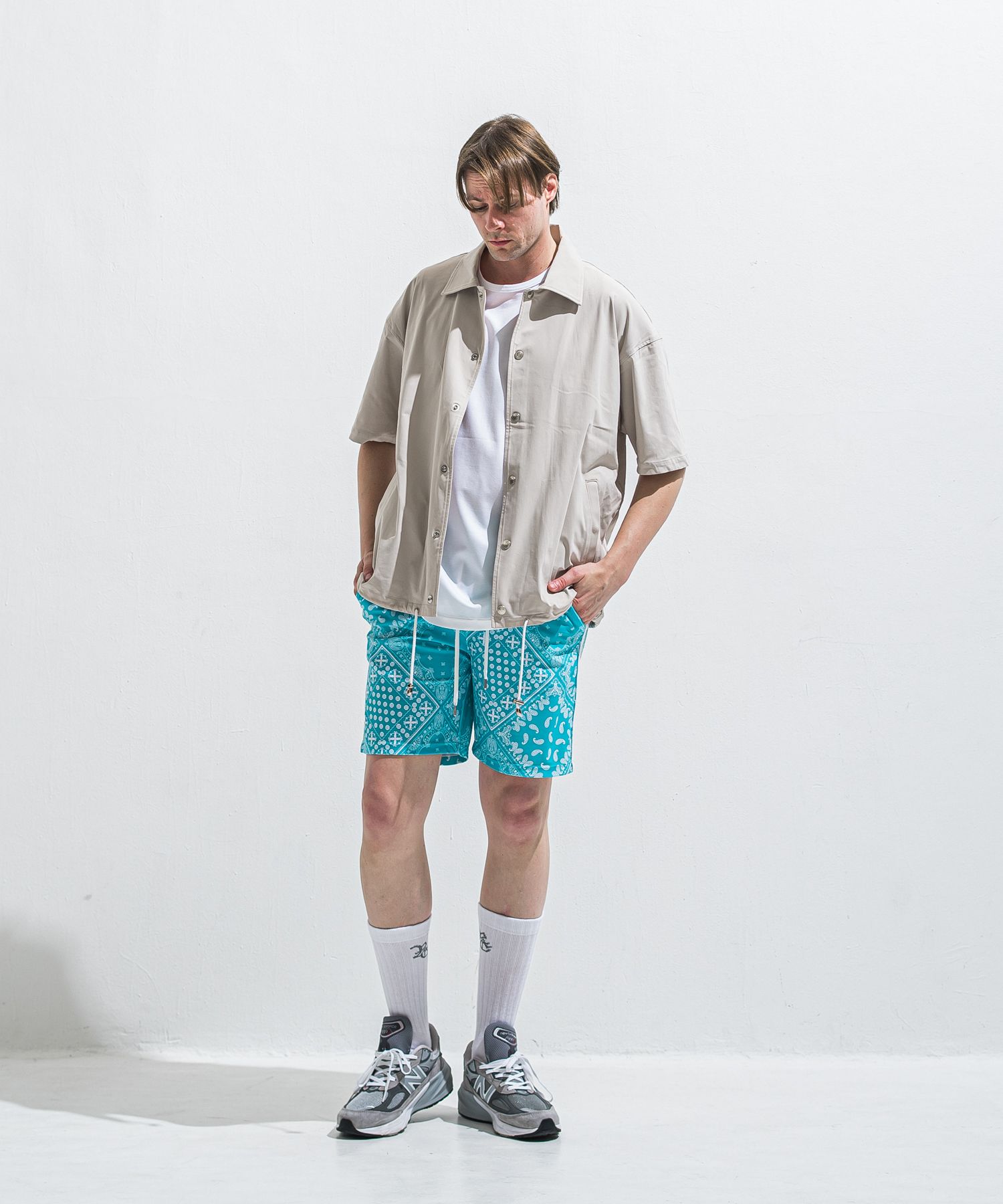 NYLON HALF COACH JACKET / RC40-C-002 / 半袖ナイロンコーチジャケット / グレージュ (5月中旬入荷予定)