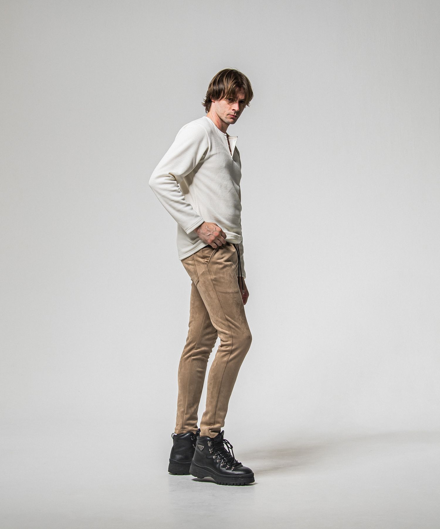 VELOURS FLEECE THERMAL HENRY / RC38-C-003 / 裏起毛サーマルヘンリーネックロングTシャツ / ホワイト (10月中旬入荷予定)