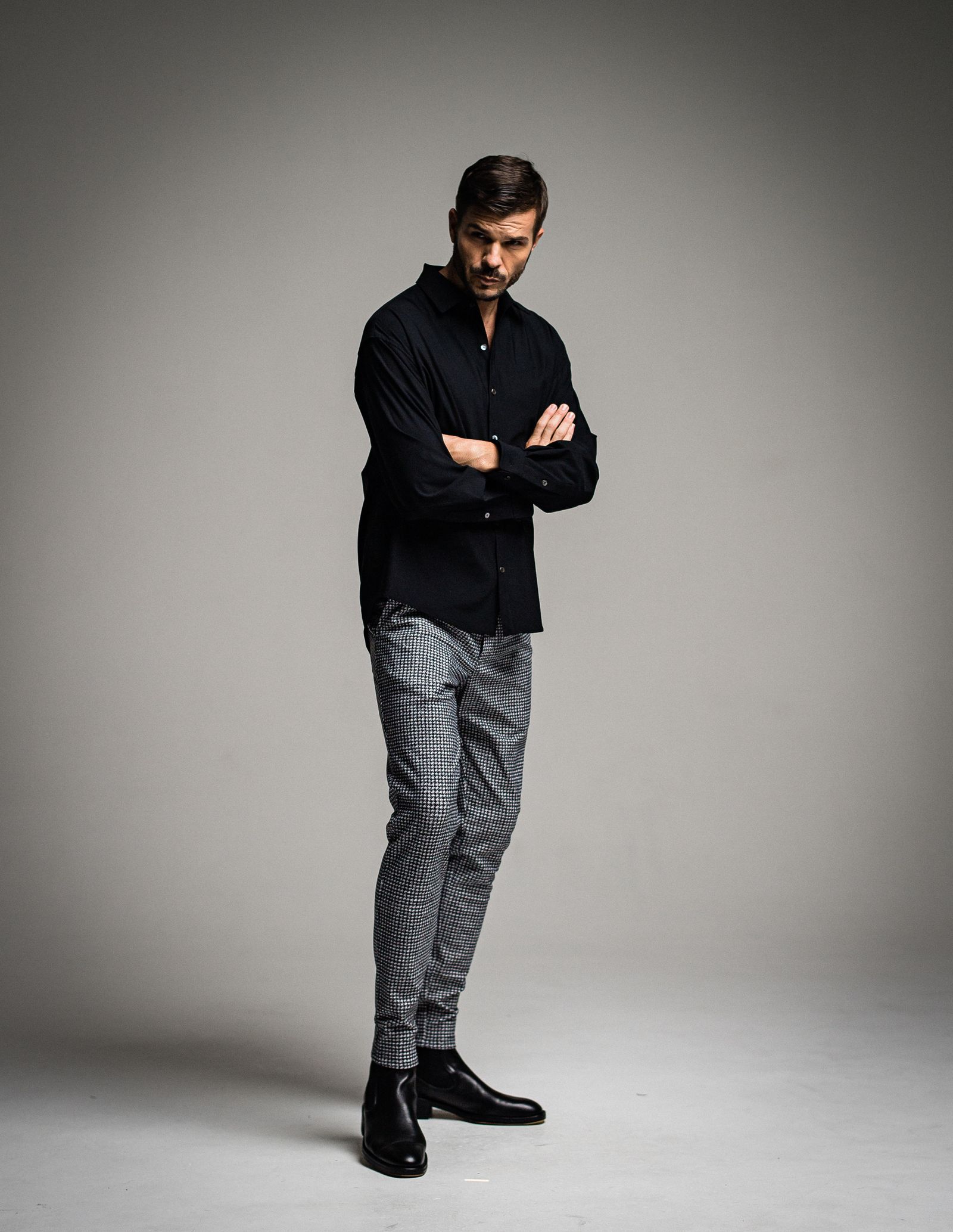 CHRIS EASY HEAT TUCK PANTS / RC30-ST-016HT / 裏起毛タックパンツ / 千鳥柄
