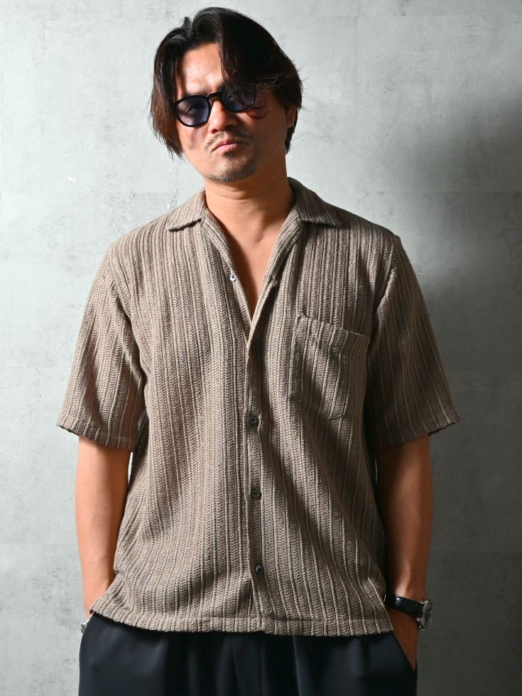RUSSEL SHIRTS / DP1-SH-004 / ラッセル織り半袖シャツ / ブラウン (3月中旬入荷予定)