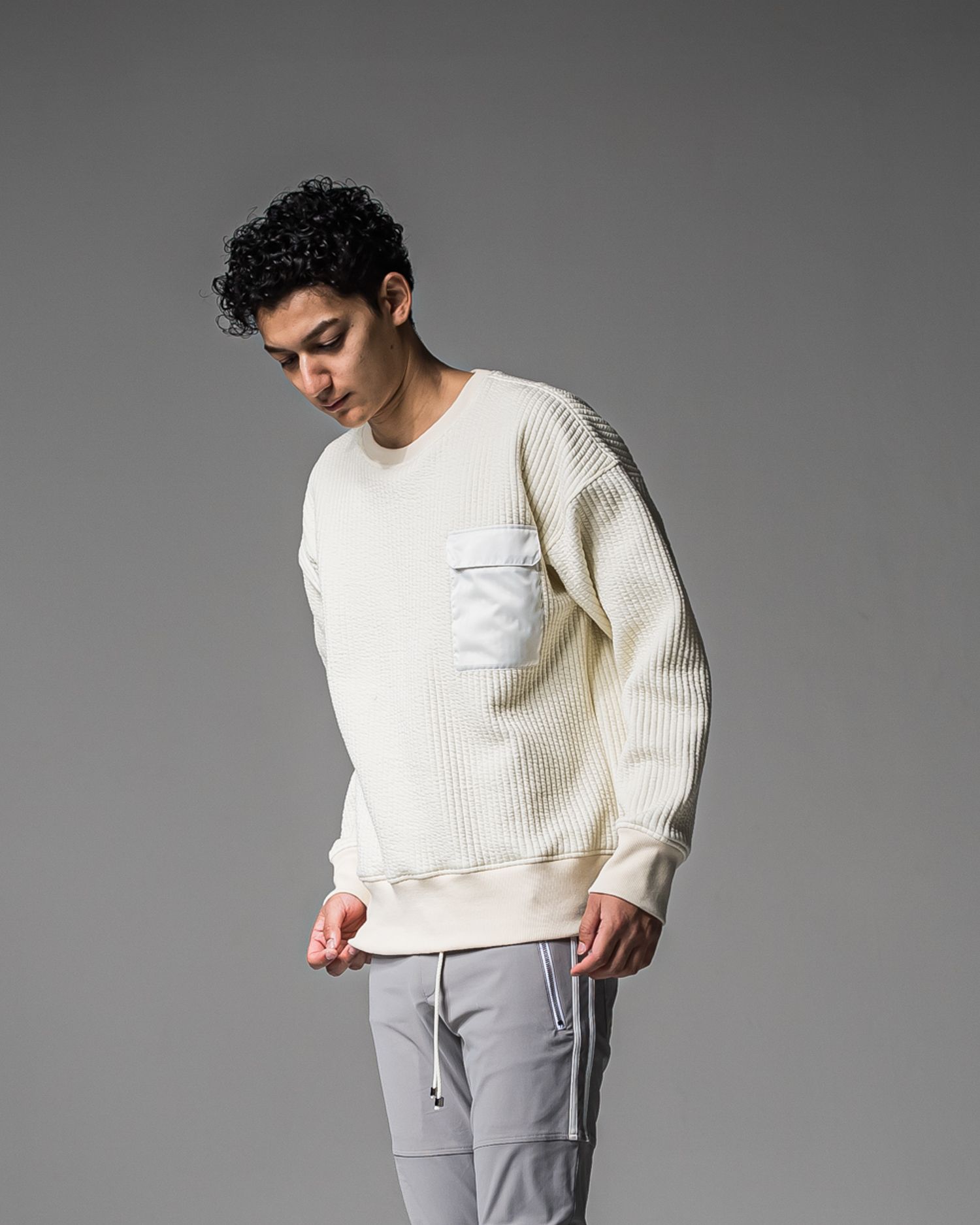 STRIPE QUILTING DROP TRAINER / RC37-C-003 / ストライプキルティングトレーナー / オフホワイト (9月下旬入荷予定)