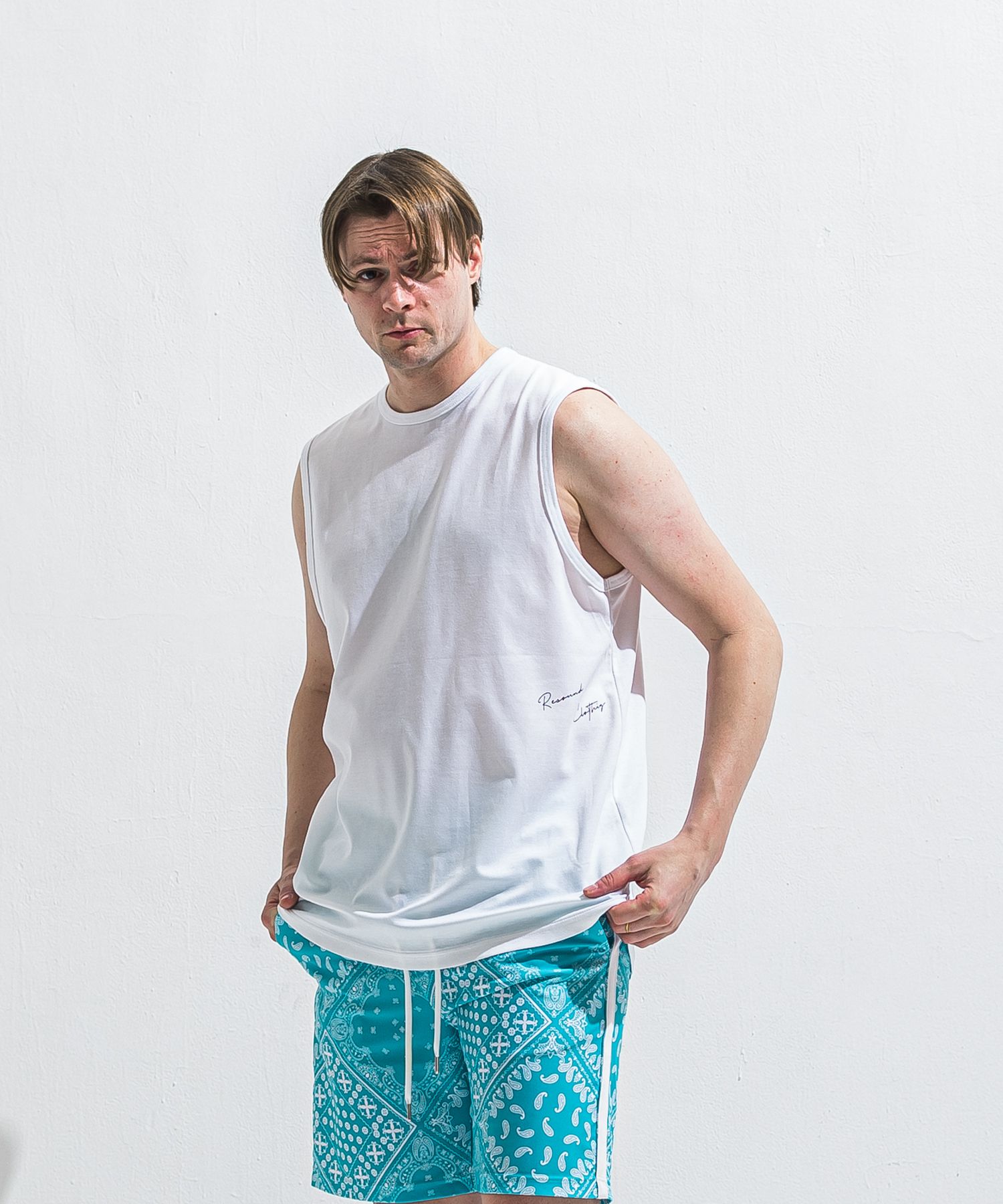 OVER NO SLEEVE / RC40-T-010 / サイドロゴメッシュノースリーブ / ホワイト (6月上旬入荷予定)