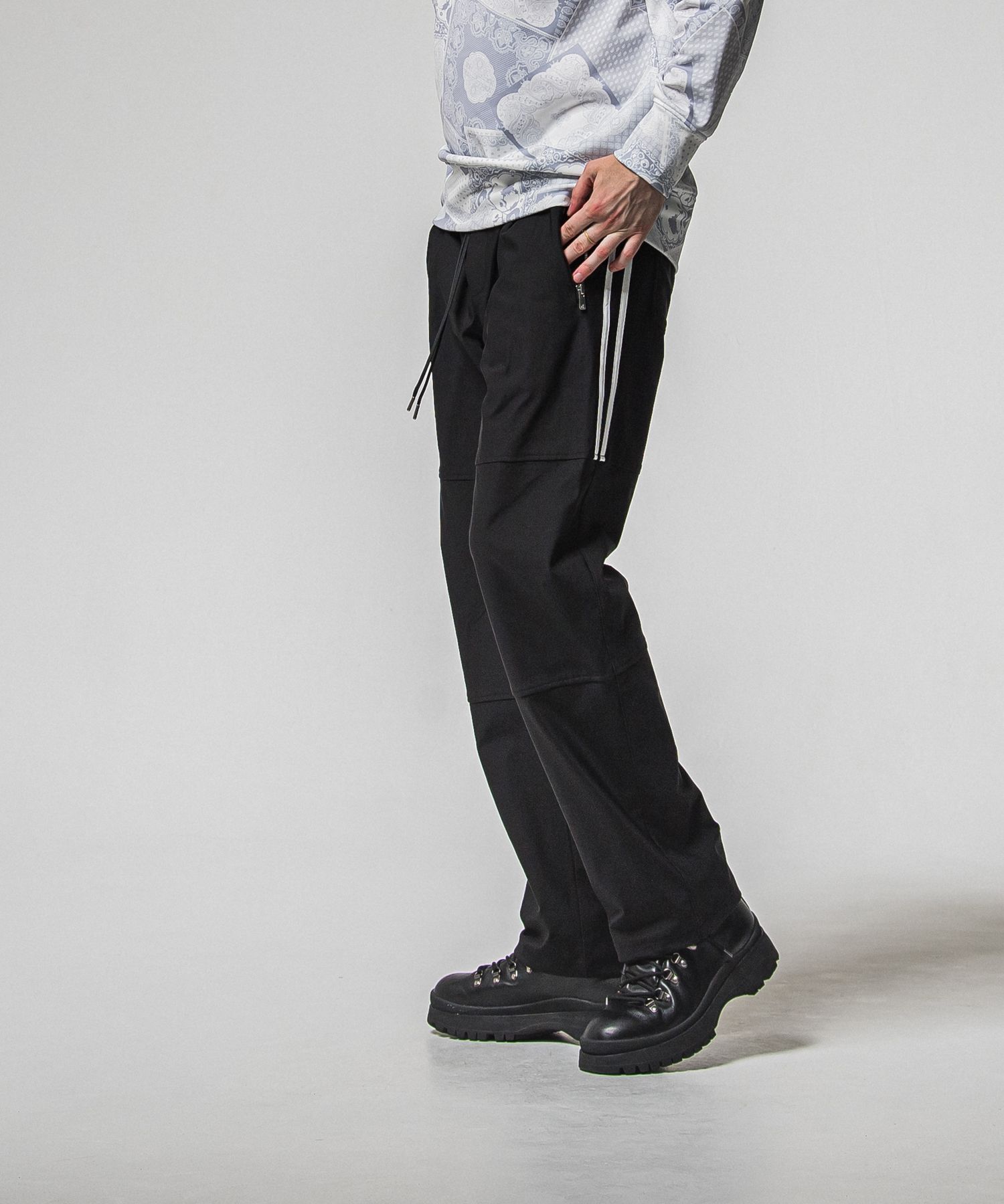 JOHNSON LINE HEAT WIDE TUCK PANTS / RC38-ST-009HWT / 裏起毛ジョンソンラインワイドタックパンツ / ブラック×ホワイト (10月下旬入荷予定)
