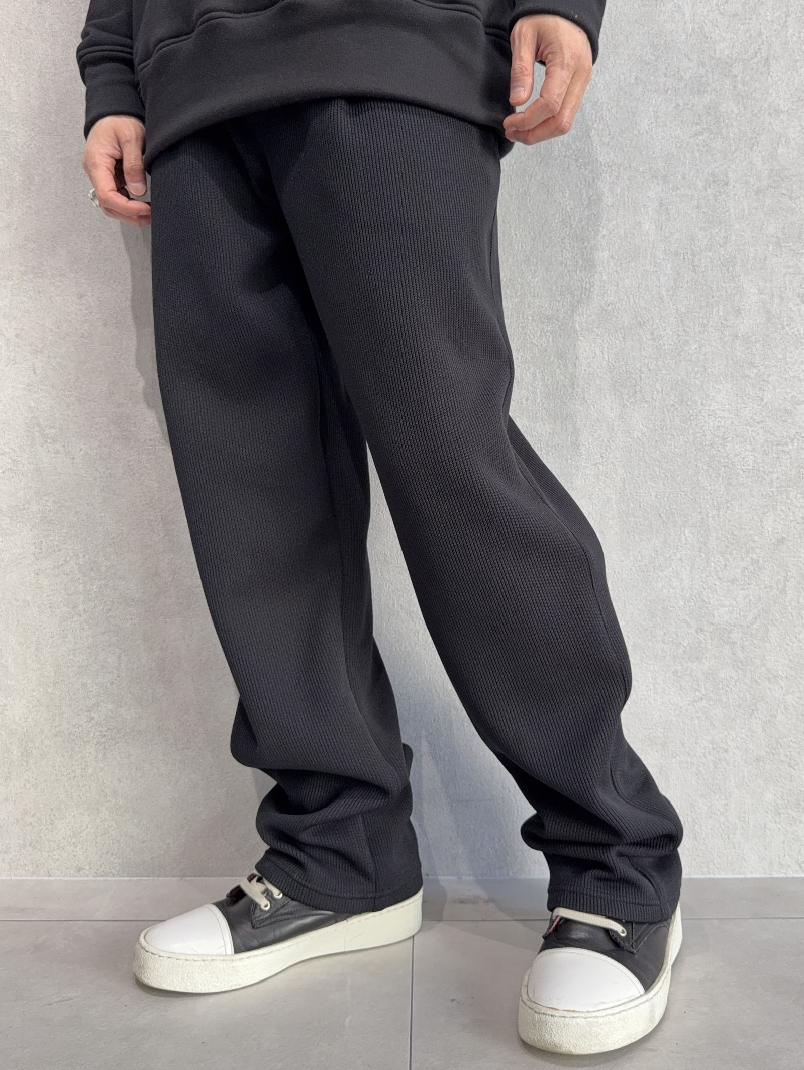 AZE WIDE TUCK PANTS / RC39-ST-016WT2 / 高機能畦編みニットワイドタックパンツ / ブラック
