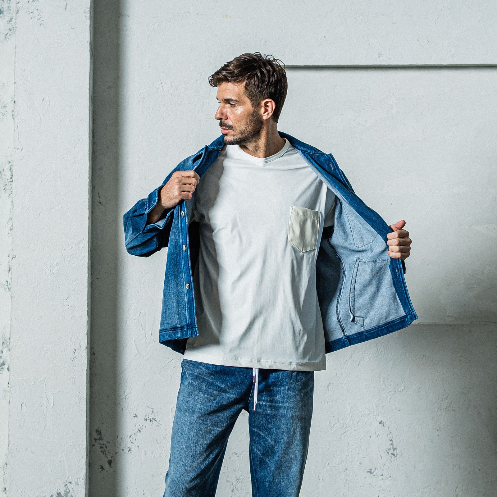 LEATHER POCKET OVER NYLON T / RC35-T-005 / レザーポケットナイロンビッグTシャツ / ホワイト