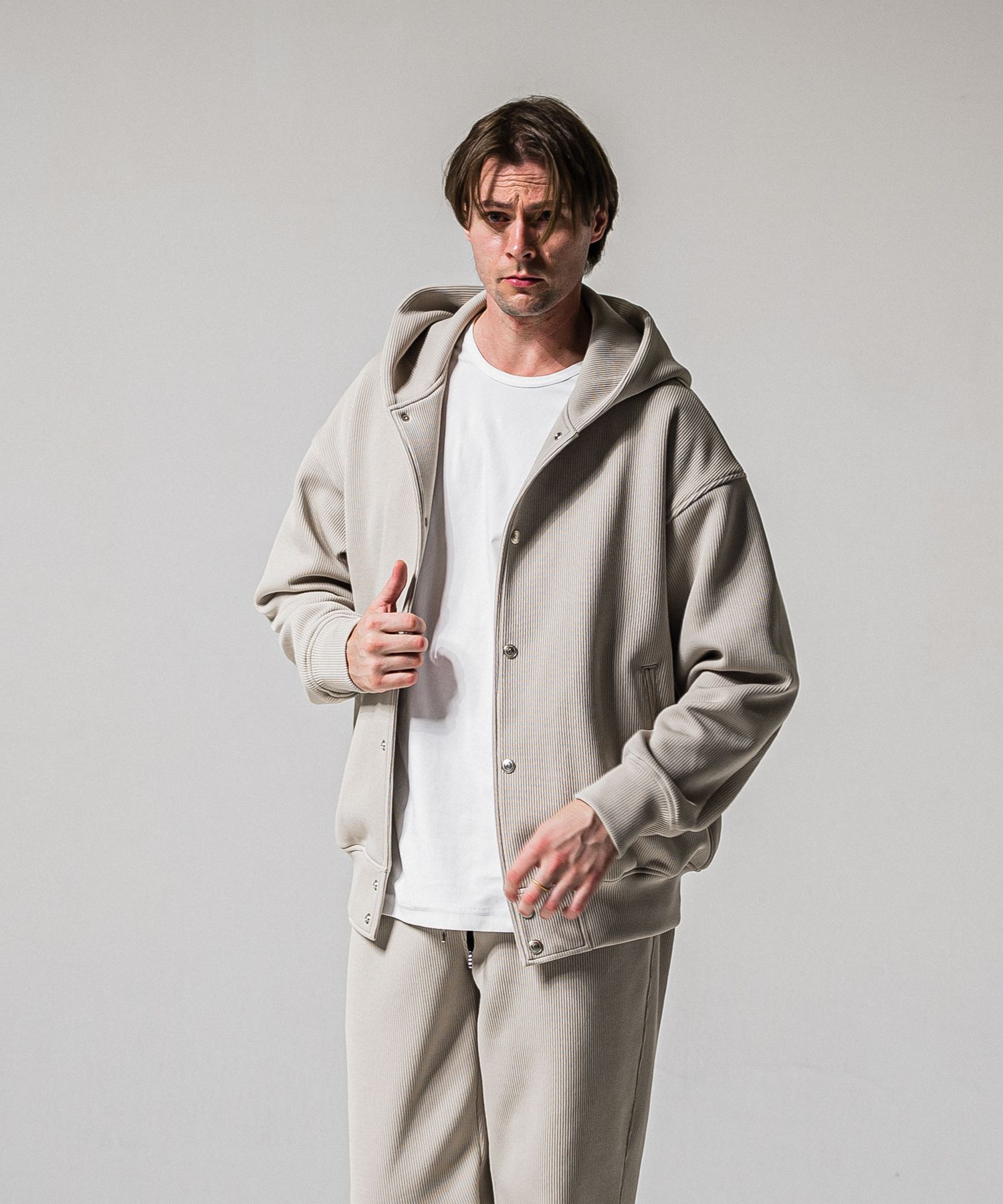 AZE VARSITY HOODIE / RC39-C-006 / 高機能畦編みニットトレーナー / グレージュ (1月中旬入荷予定)