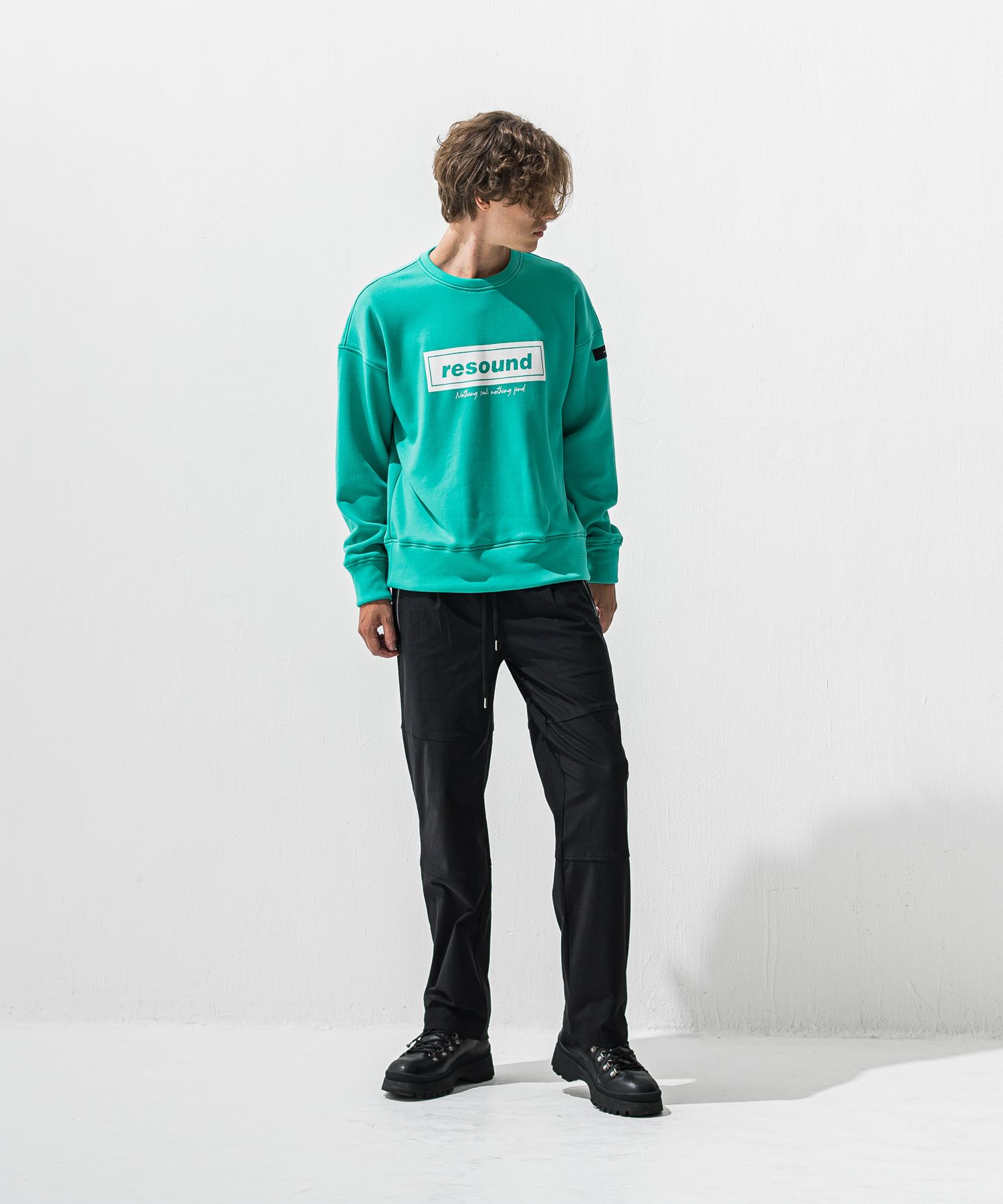 BOX VELOURS FLEECE DROP TRAINER / RC42-C-007 / 裏起毛ボックスロゴトレーナー / ブルーグリーン (11月上旬入荷予定)