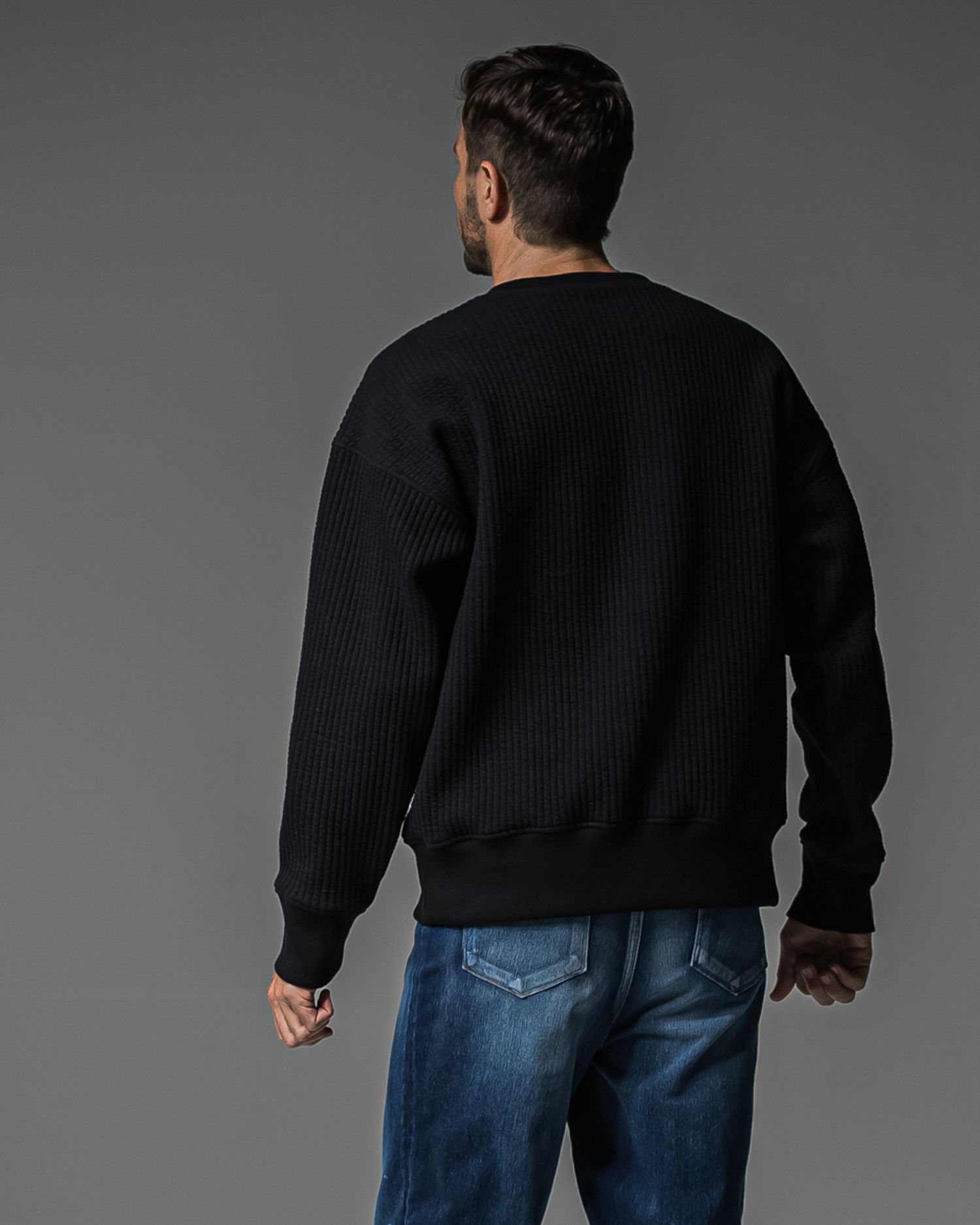 STRIPE QUILTING DROP TRAINER / RC37-C-003 / ストライプキルティングトレーナー / ブラック (9月下旬入荷予定)