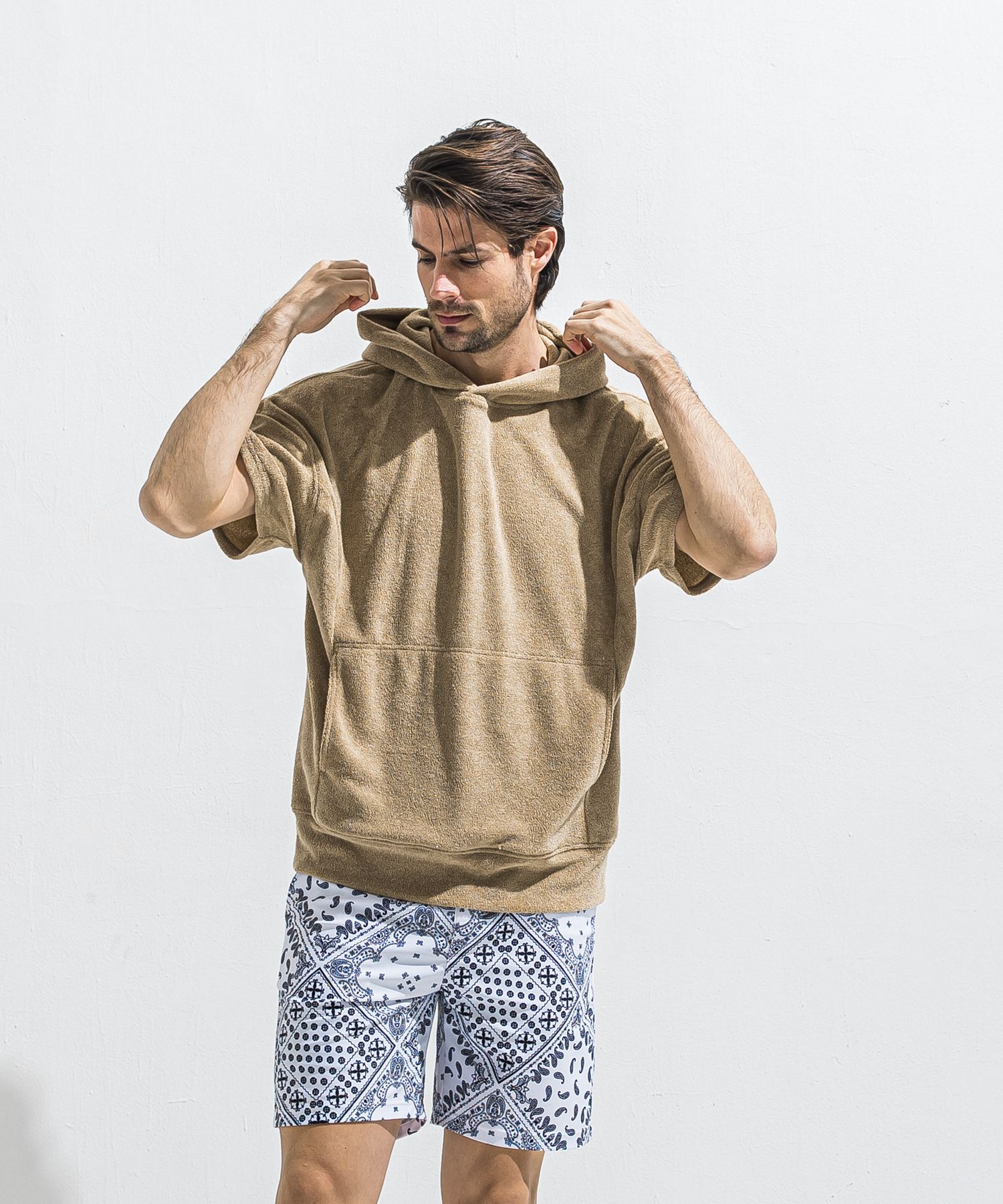 PILE HALF HOODIE / RC40-C-003 / パイル半袖パーカー / ベージュ (5月中旬入荷予定)