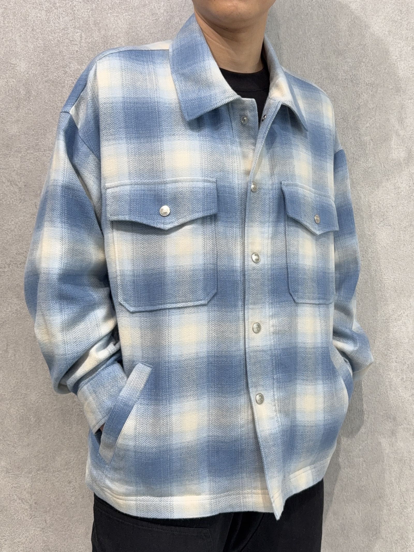 FLANNEL CHECK JK / RC41-JK-006 / フランネルチェックCPOジャケット / サックスブルー