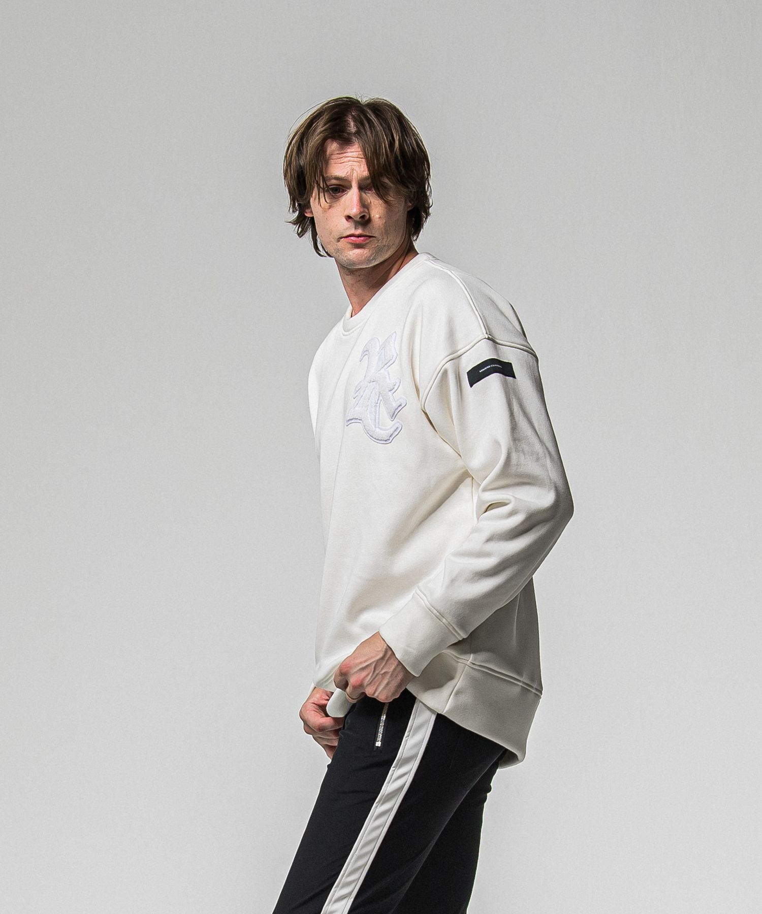 RC CHENILLE VELOURS FLEECE DROP TRAINER / RC38-C-004 / 裏起毛刺繍ワッペントレーナー / ホワイト (11月上旬入荷予定)