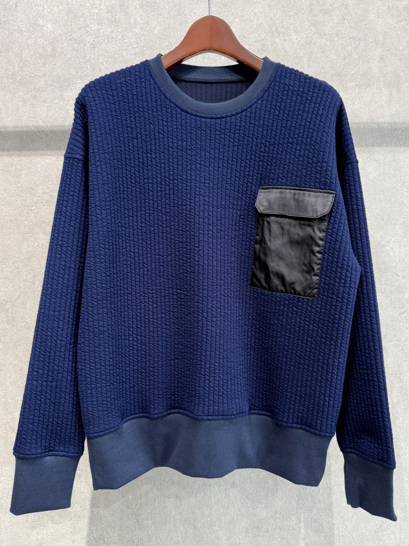 STRIPE QUILTING DROP TRAINER / RC37-C-003 / ストライプキルティングトレーナー / ネイビー