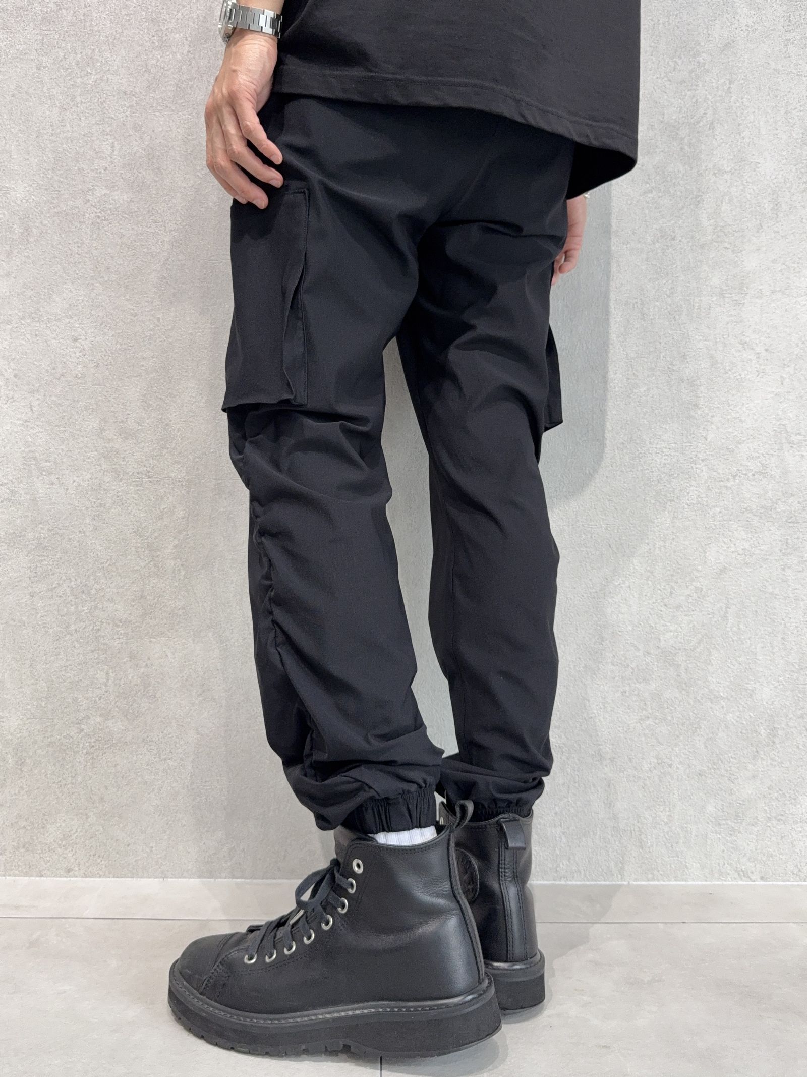 DAVID NYLON CARGO PANTS / RC40-ST-040 / ミリタリーナイロン裾ゴムカーゴパンツ / ブラック