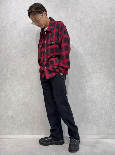 RESOUND新作チェックシャツ×ワイドラインパンツコーデ