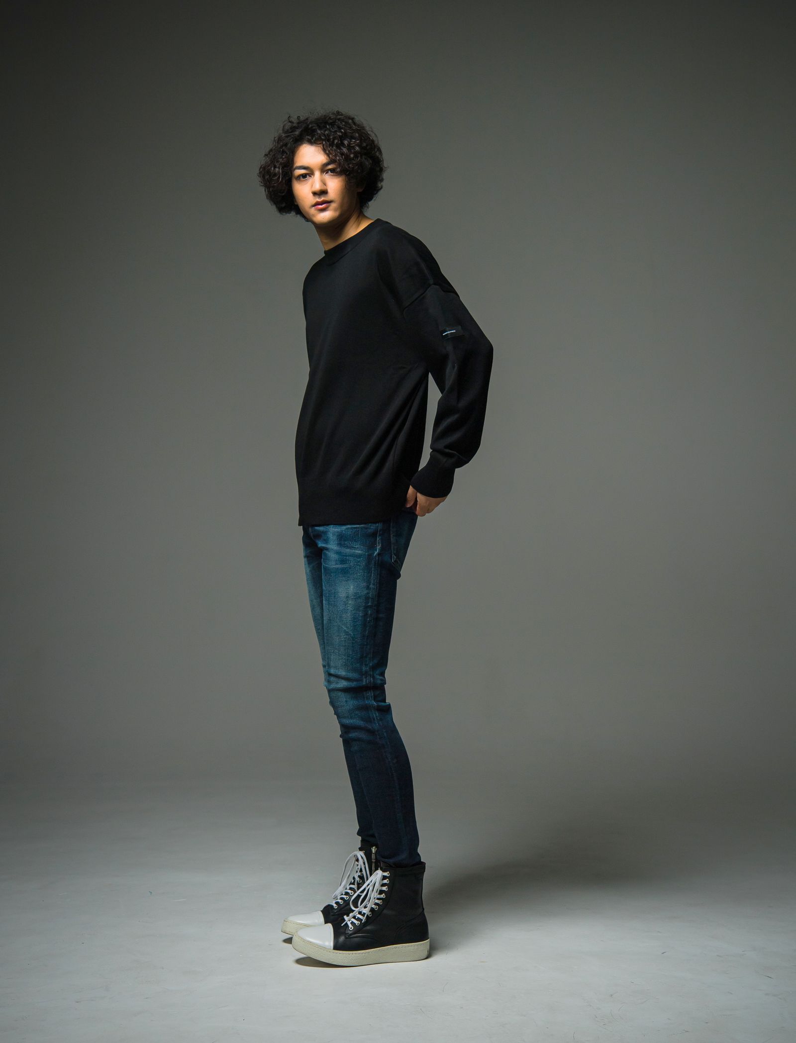 SILK KNT OVER LONG SLEEVE / RC29-K-002 / 無地ルーズコットンニット / ブラック