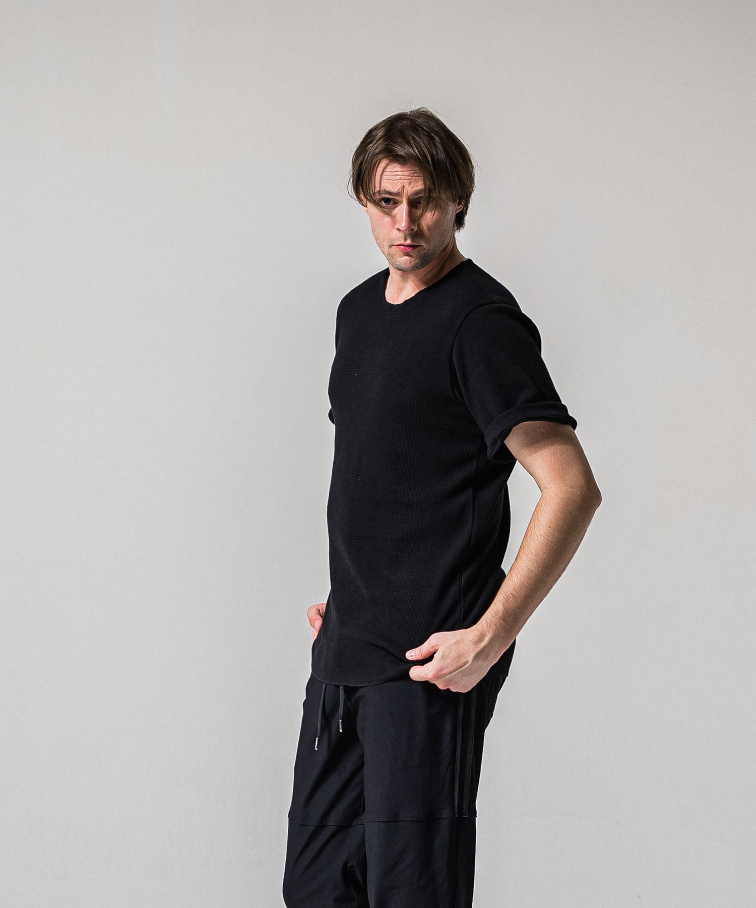 CUT OFF THERMAL TEE / RC39-T-003 / サーマルロールアップTシャツ / ブラック (3月中旬入荷予定)