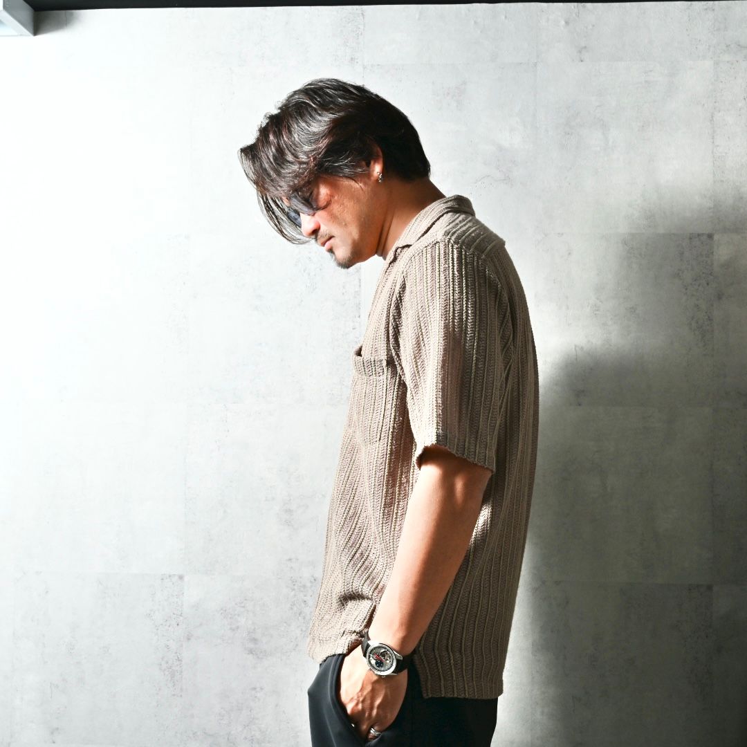 RUSSEL SHIRTS / DP1-SH-004 / ラッセル織り半袖シャツ / ブラウン (3月中旬入荷予定)