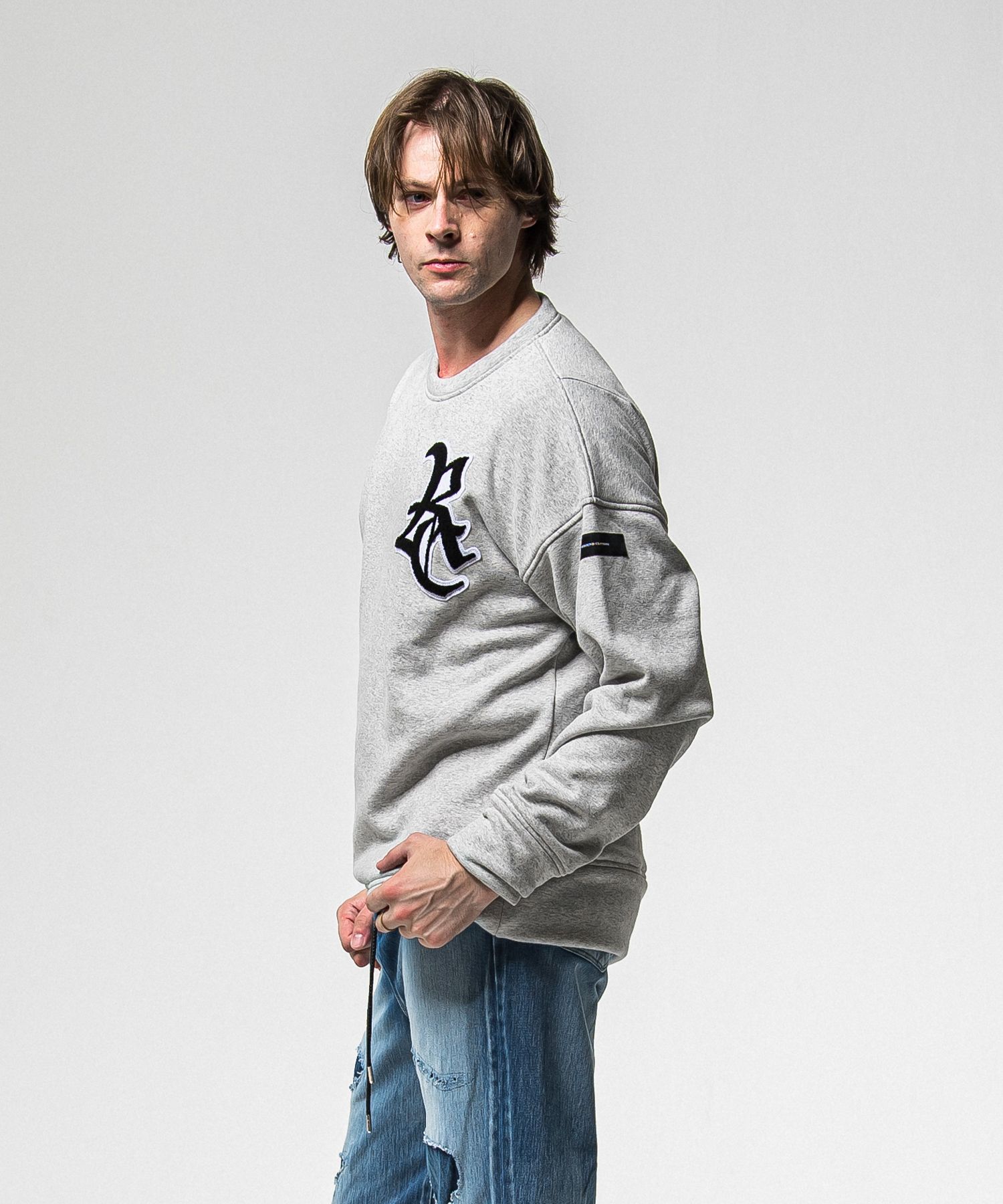 RC CHENILLE VELOURS FLEECE DROP TRAINER / RC38-C-004 / 裏起毛刺繍ワッペントレーナー / グレー (11月上旬入荷予定)