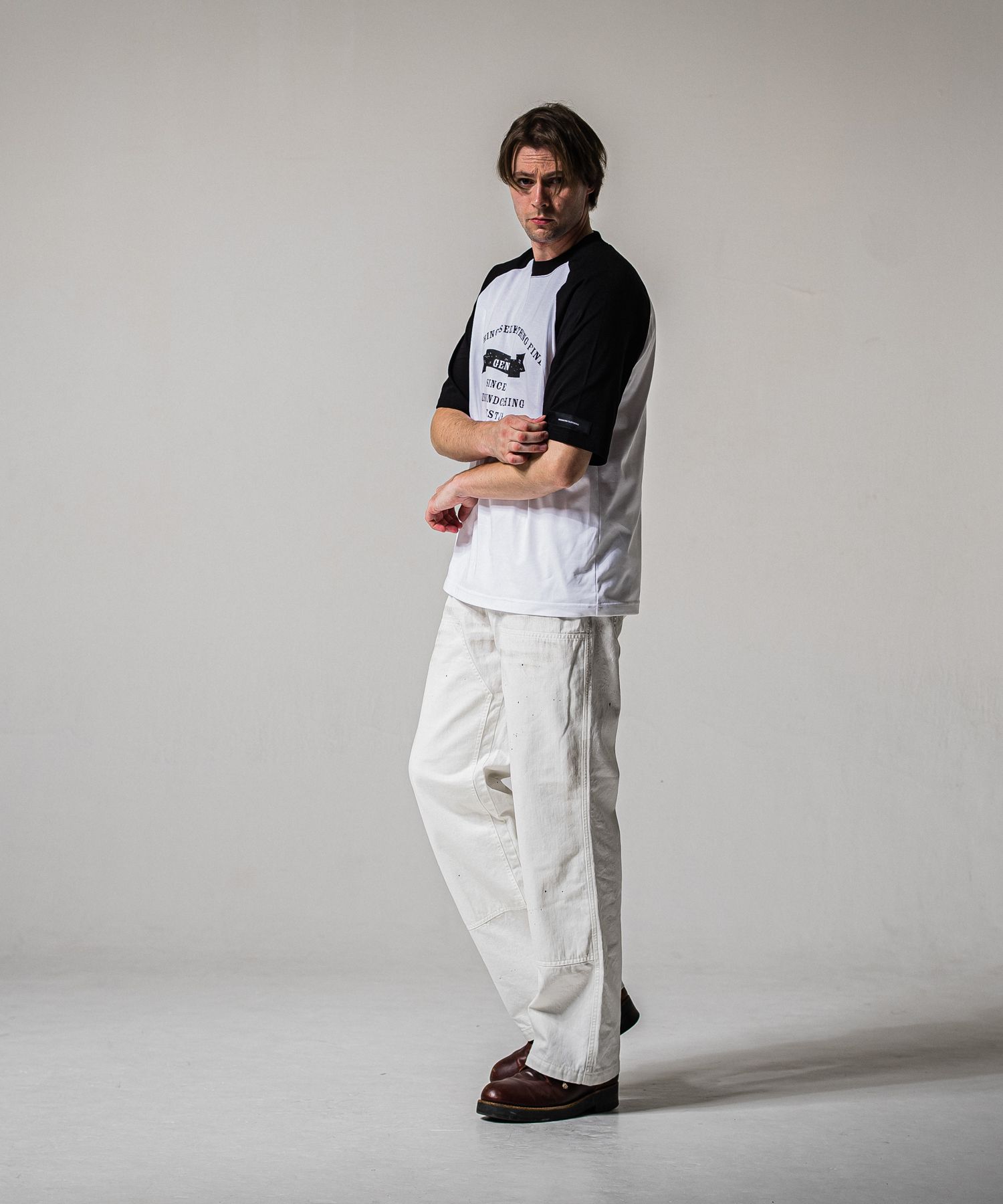 COLLEGE RAGLAN OVER TEE / RC39-T-002 / カレッジロゴラグランビッグTシャツ / ホワイト×ブラック (4月上旬入荷予定)