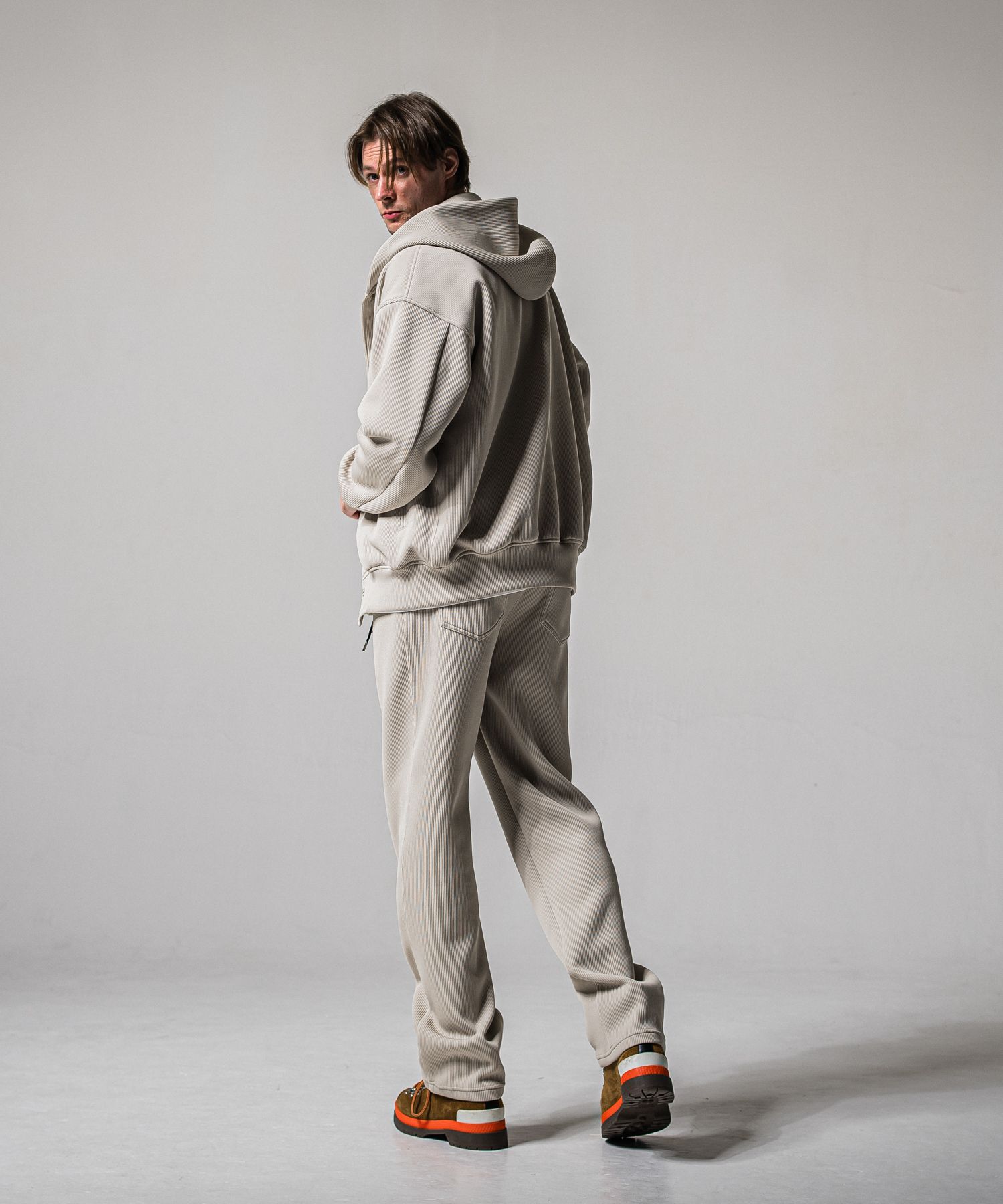 AZE VARSITY HOODIE / RC39-C-006 / 高機能畦編みニットトレーナー / グレージュ (1月中旬入荷予定)