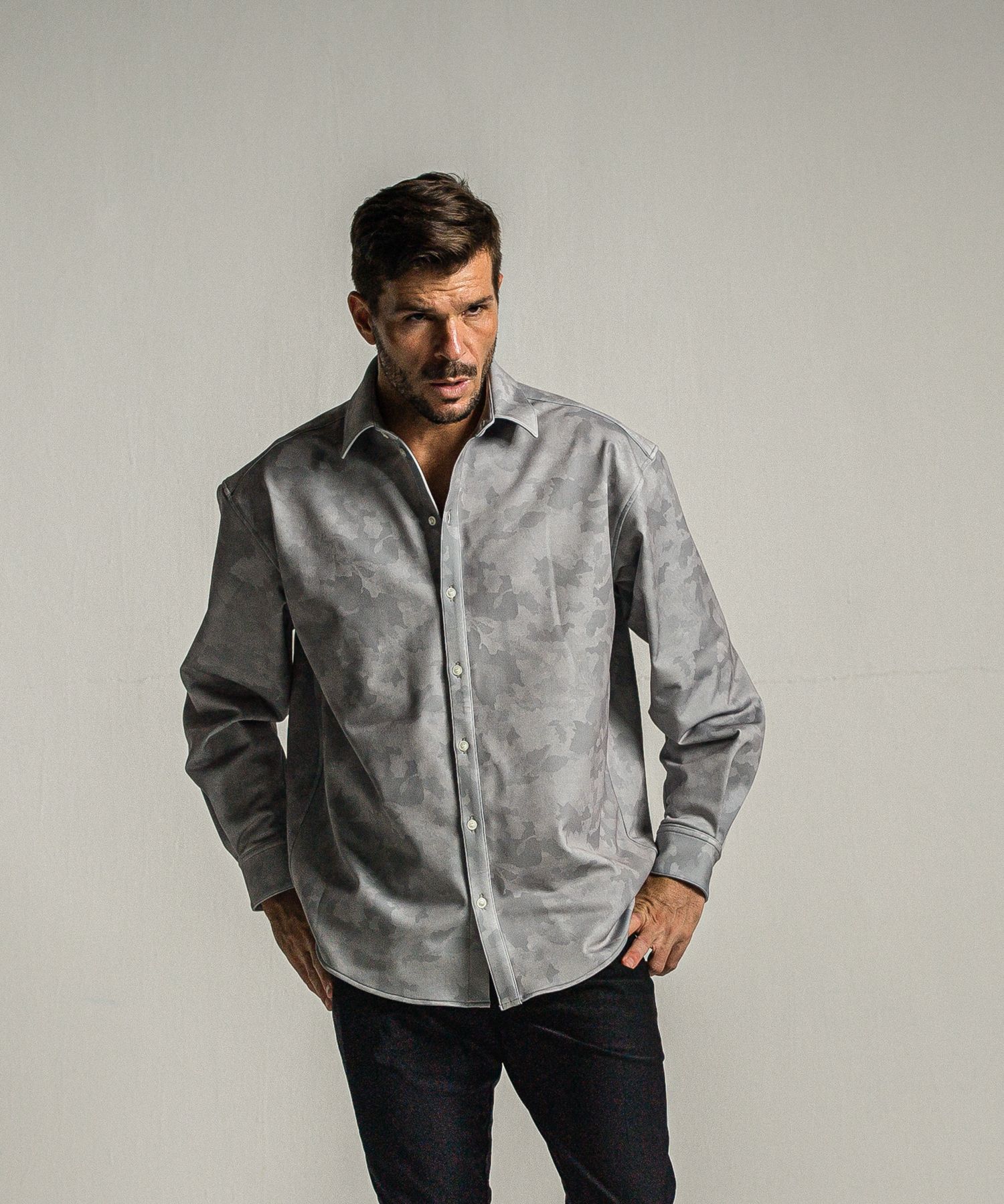 JERSEY JACK SHIRT / RC34-SH-001 / 裏起毛オーバーサイズシャツ / グレーカモフラ