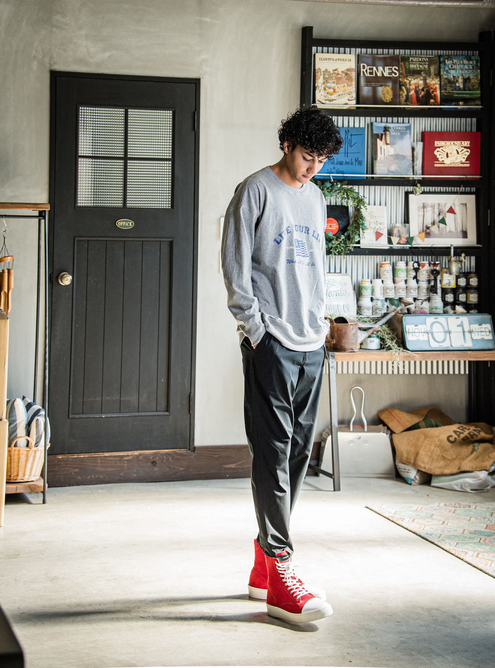 PAT WIDE EASY PANTS / RC31-ST-036 / ベルト付きテーパードワイドパンツ / ナイロンブラック
