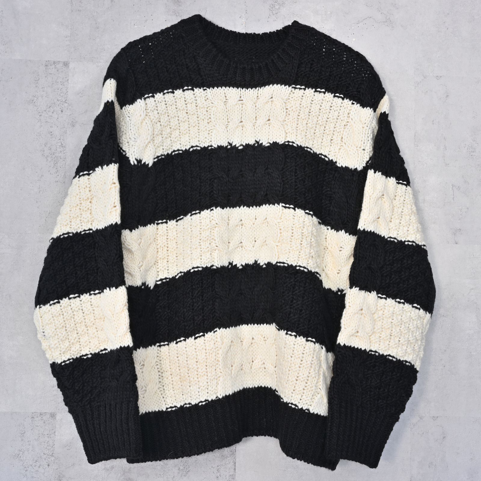 CABLE LAW SWEATER / RC42-K-002 / ケーブルニット / ブラック×ホワイト (10月下旬入荷予定)