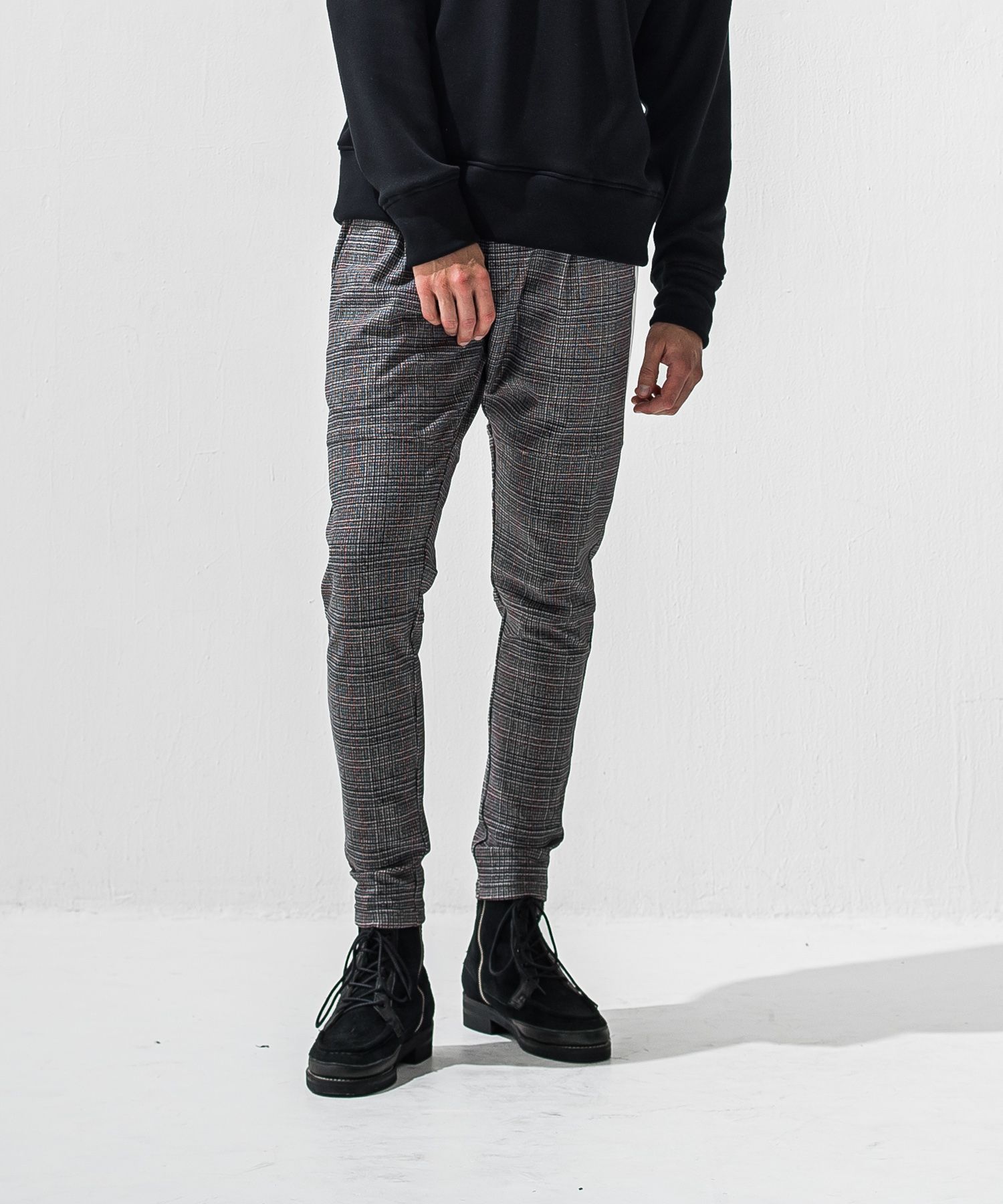 JT HEAT CHECK PT / RC42-ST-045 / 裏起毛切り替えラインタックパンツ / グレンチェック グレー×レッド (11月中旬入荷予定)