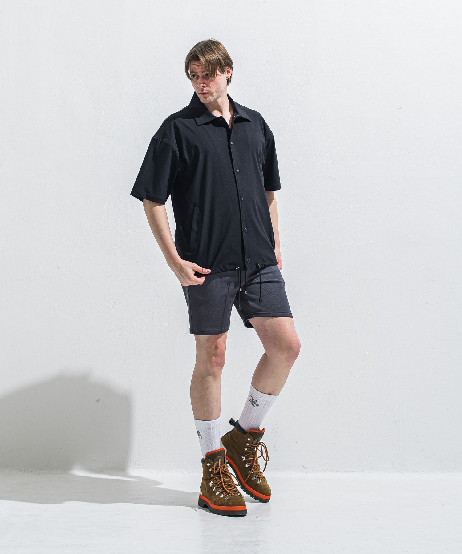 NYLON HALF COACH JACKET / RC40-C-002 / 半袖ナイロンコーチジャケット / ブラック (5月中旬入荷予定)