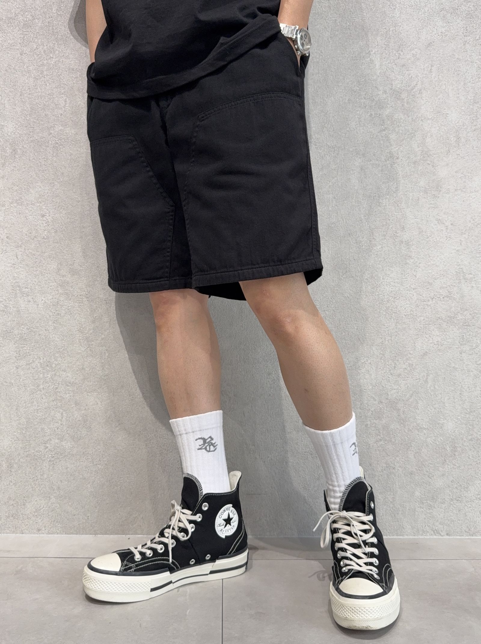 DOUBLE KNEE SHORTS / RC40-HP-007 / ダブルニーデニムハーフパンツ / ブラック