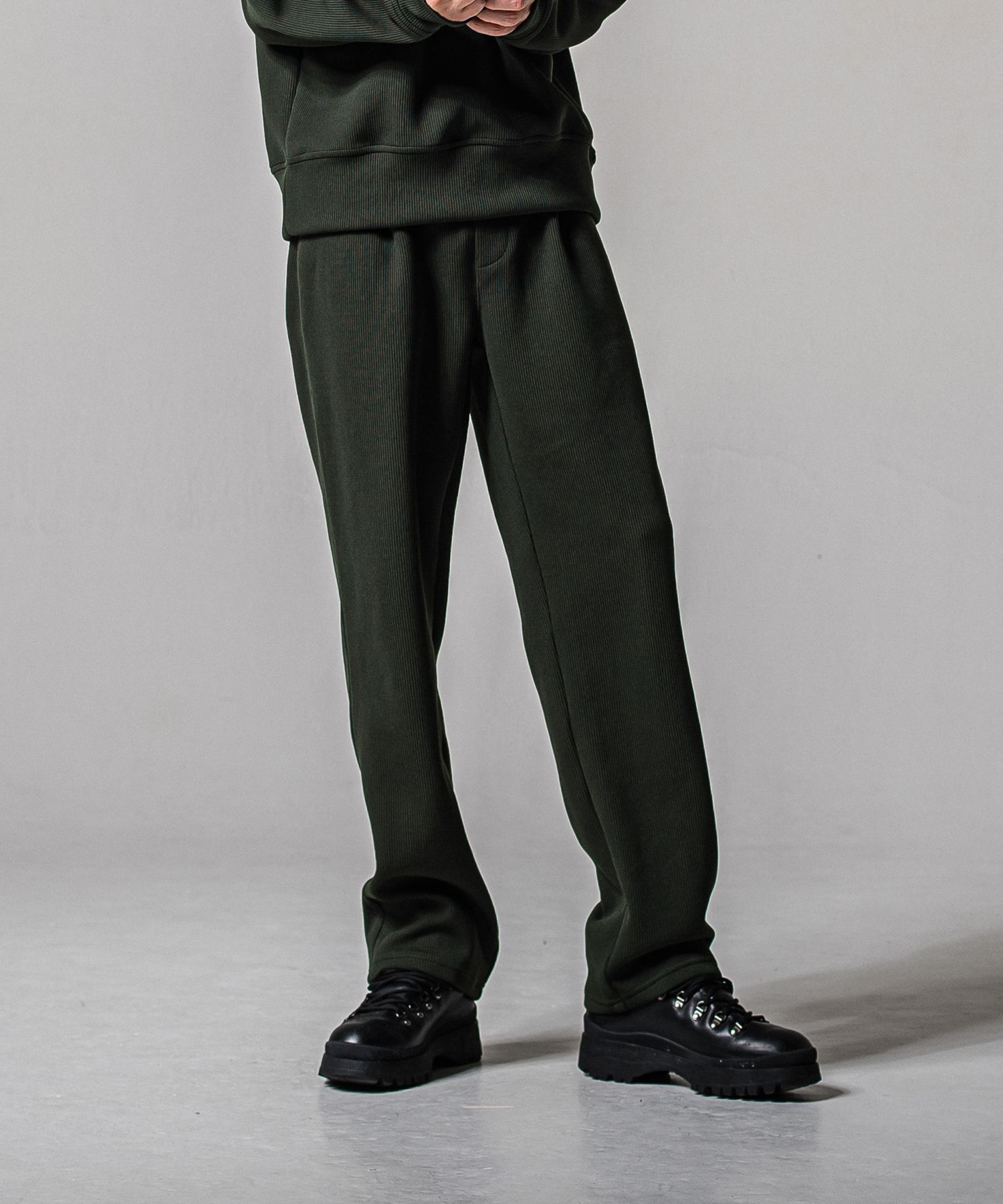 AZE WIDE TUCK PANTS / RC39-ST-016WT2 / 高機能畦編みニットワイドタックパンツ / カーキ (1月中旬入荷予定)