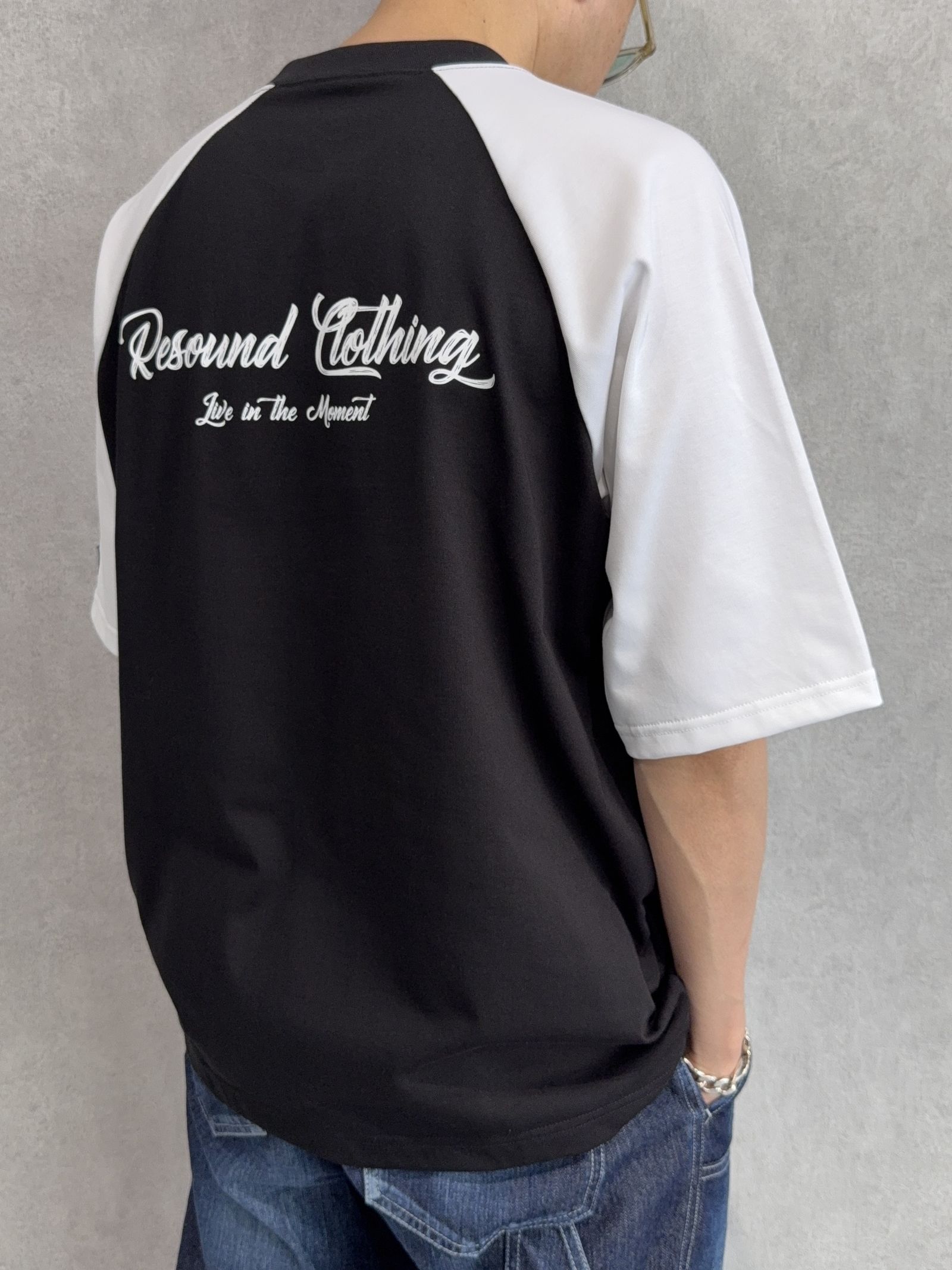 BACK RC RAGLAN OVER TEE / RC39-T-001 / バックロゴラグランビッグTシャツ / ブラック×ホワイト