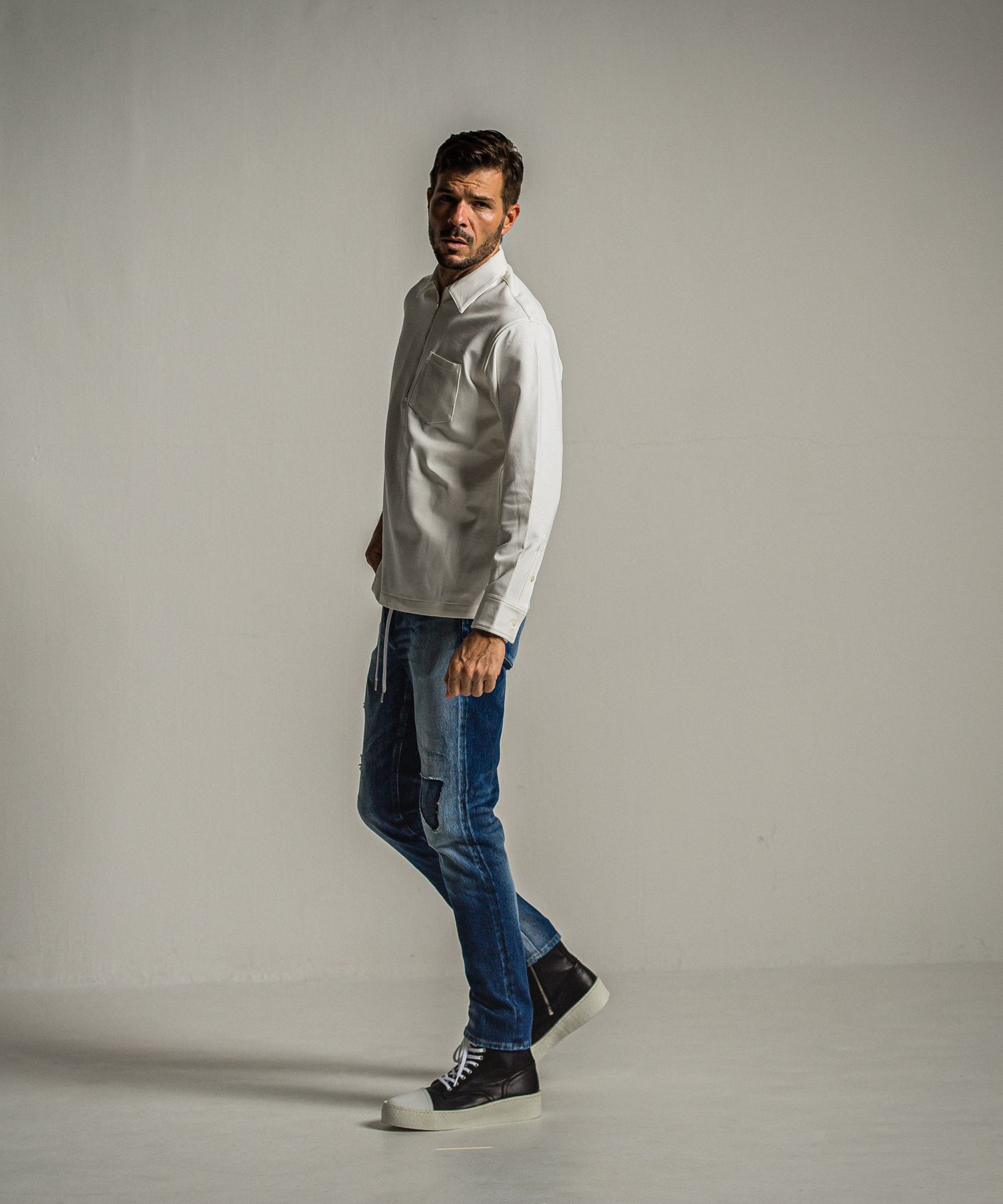 PULLOVER JERSEY SHIRT / RC34-SH-002 / 裏起毛ハーフジップシャツ / ホワイト