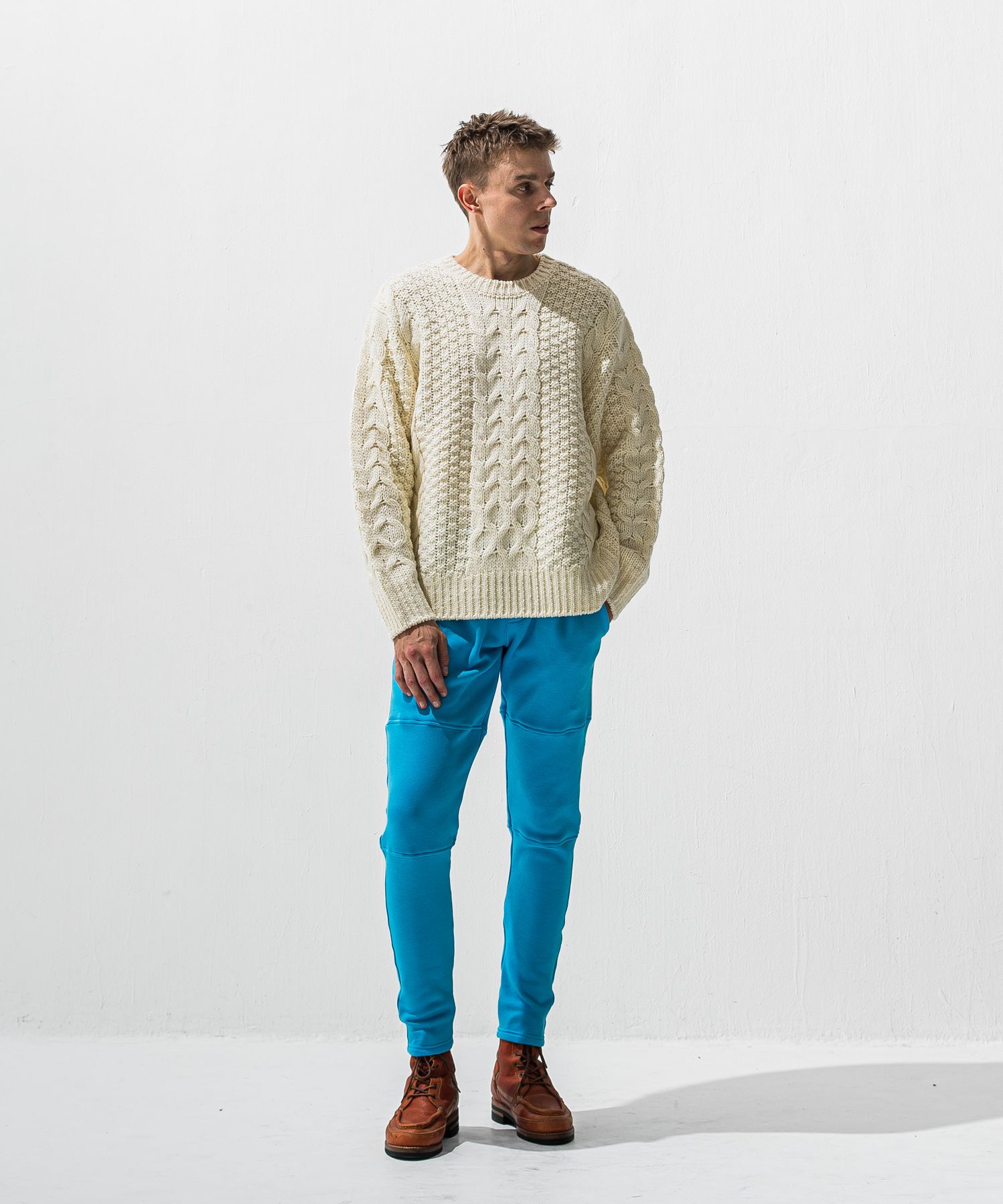 VELOURS FLEECE JT PT / RC42-ST-045 / 裏起毛切り替えラインタックパンツ / ブルー (11月中旬入荷予定)