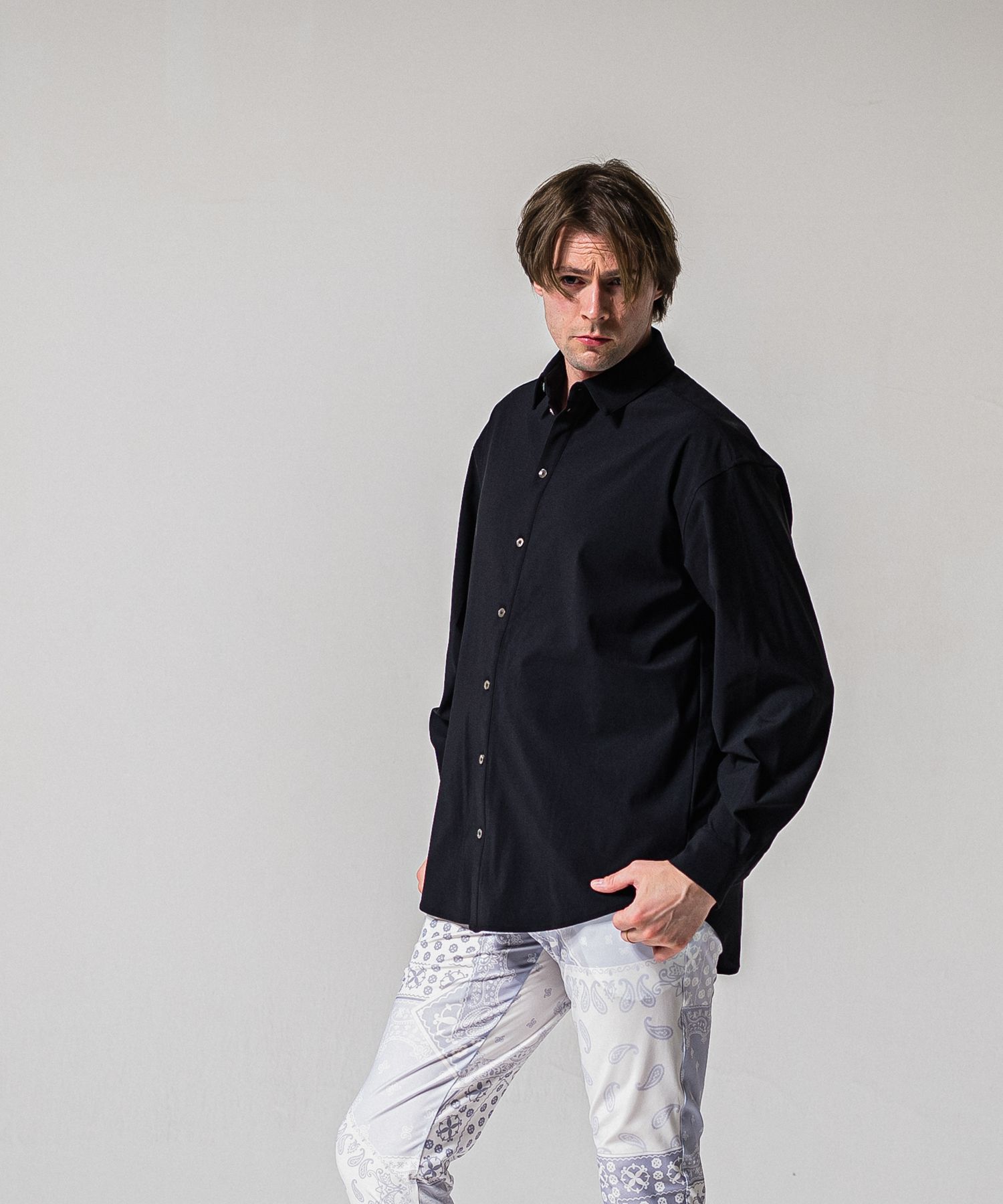 NYLON JACK SHIRTS / RC39-SH-001 / オーバーサイズナイロンシャツ / ブラック (2月上旬入荷予定)