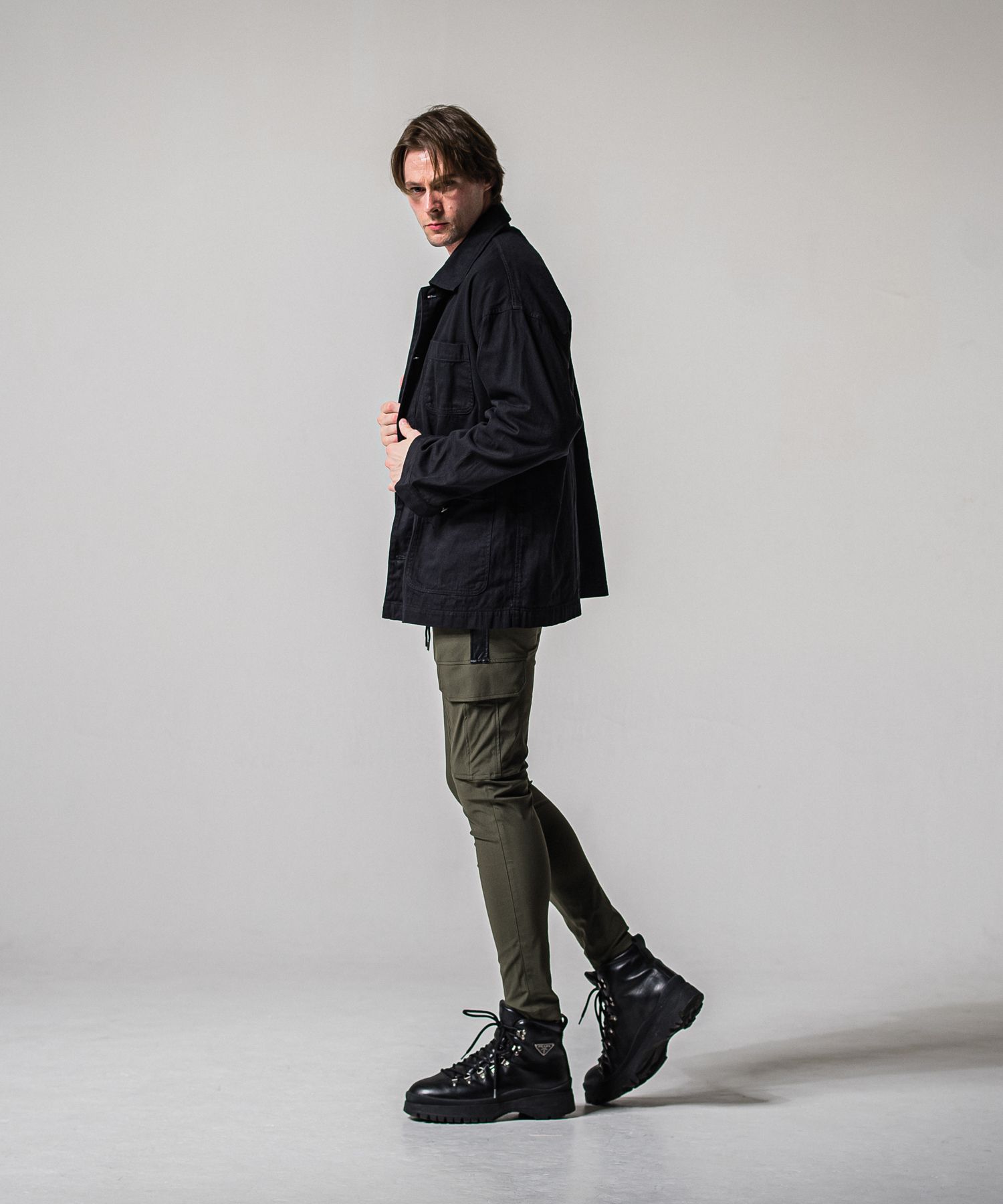 DARRELL CARGO PT / BASIC-ST-010 / ナイロン レザーラインカーゴパンツ / カーキ×レザーブラック (2月下旬入荷予定)