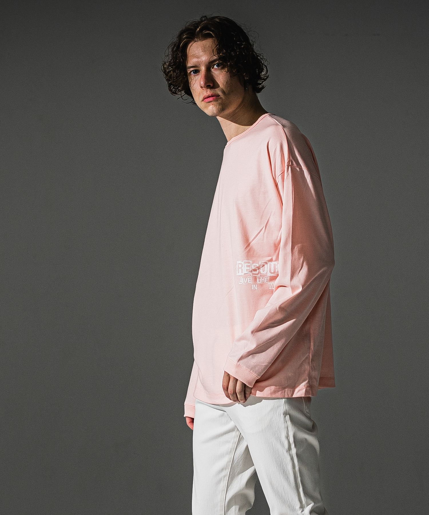 UK OVER LONGSLEEVE TEE / RC41-T-002 / オーバーサイズ長袖ロゴプリントTシャツ / ピンク (7月中旬入荷予定)