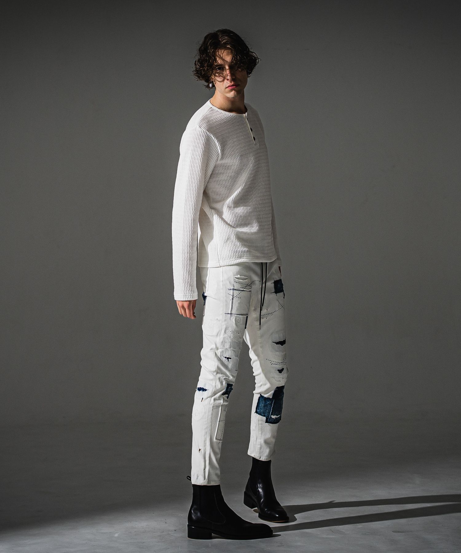 MICK DENIM JERSEY / BASIC-ST-020 / デニムジャージテーパードパンツ / ホワイトリメイク (9月上旬入荷予定)