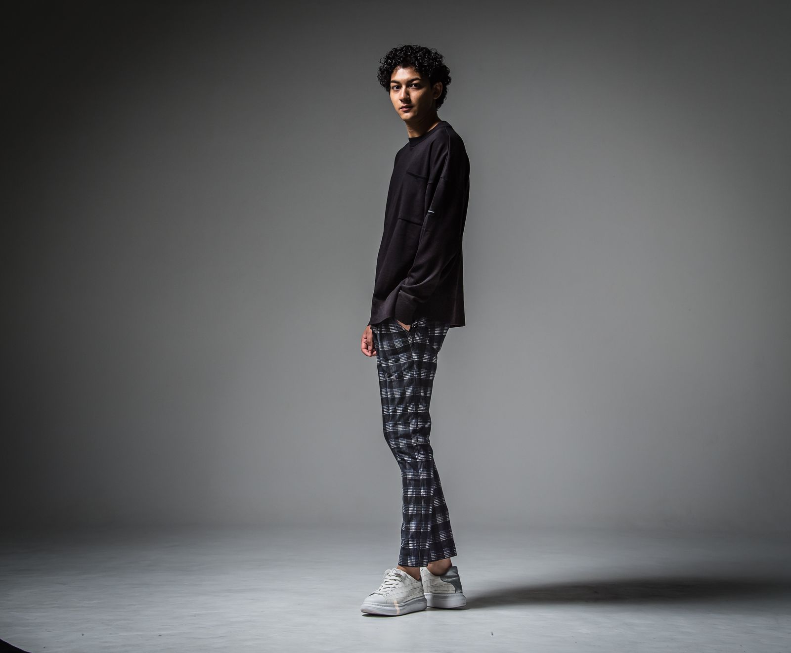 CHRIS EASY HEAT PANTS / RC30-ST-016H / 裏起毛イージーパンツ / ブラック×ブルーチェック